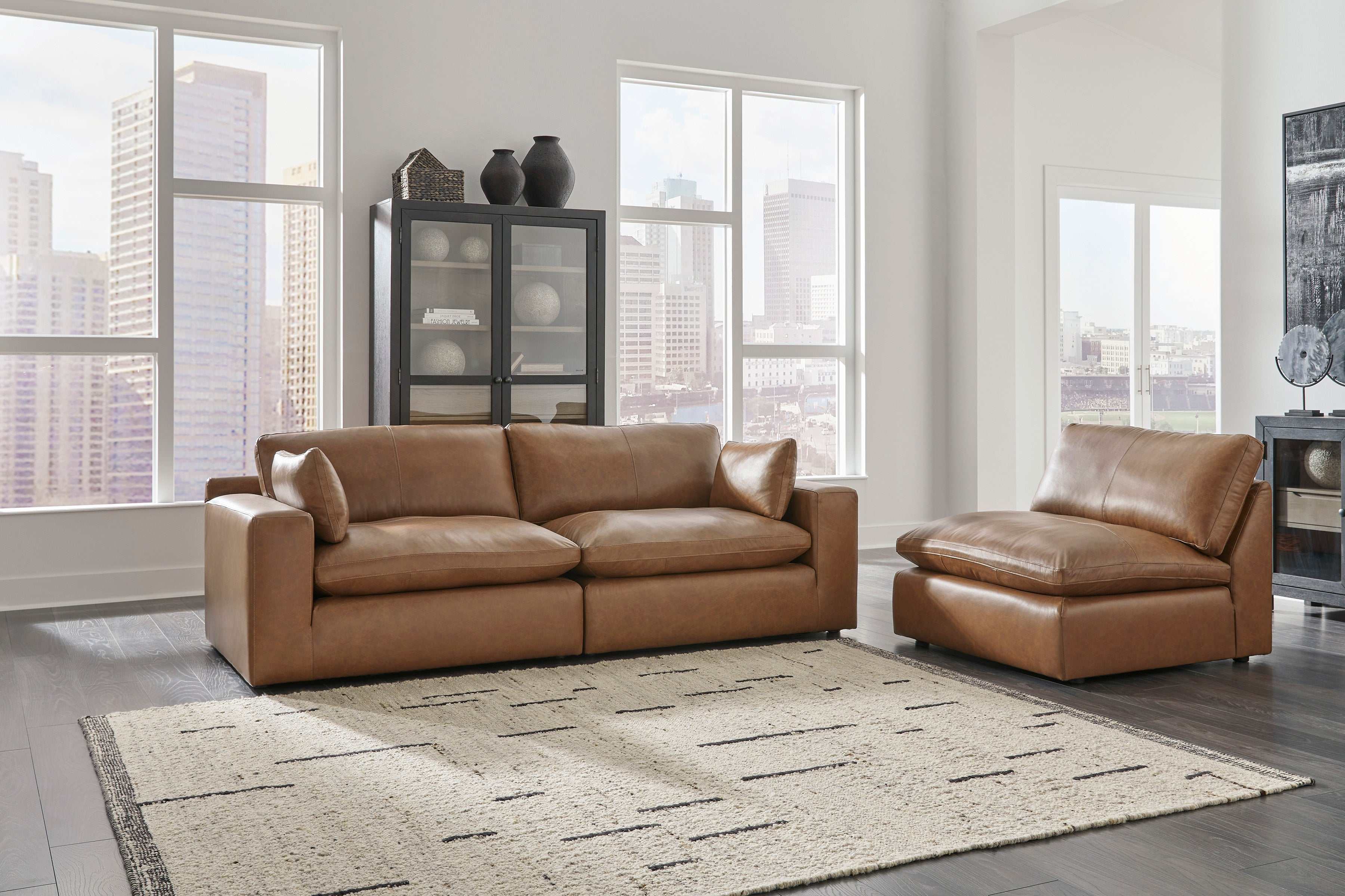 Emilia Caramel Leather Modular Sofa and Loveseat - Image 4