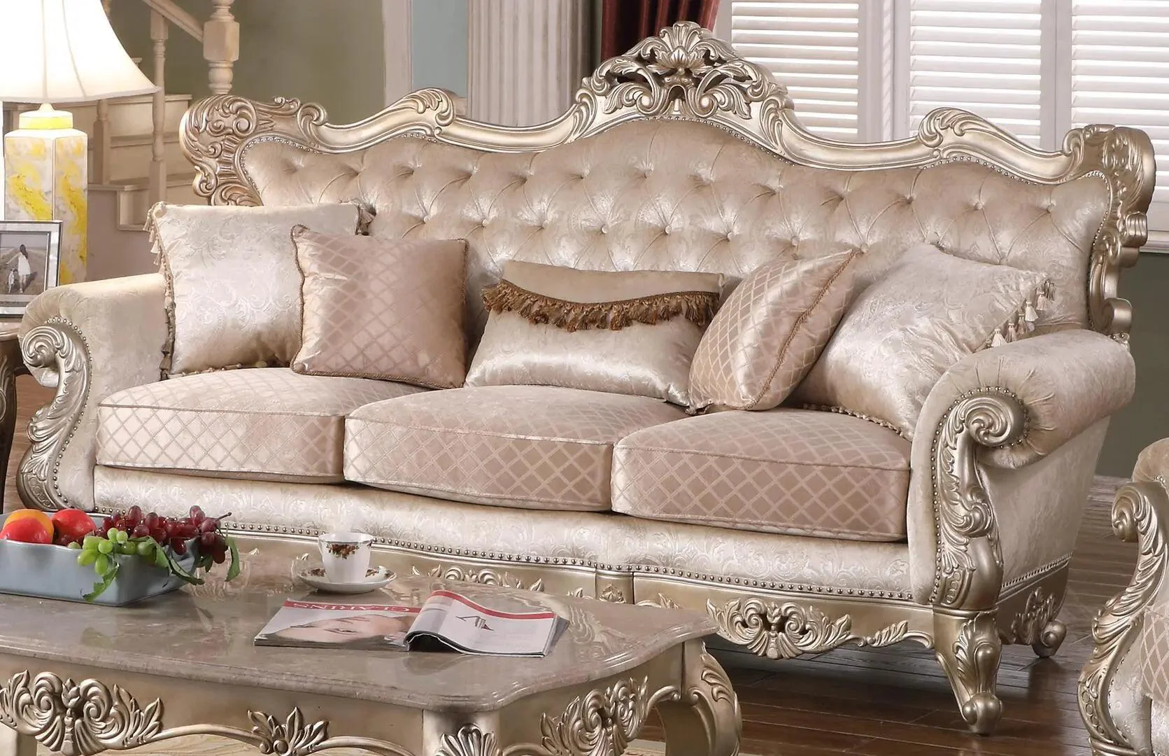 Emily Transitional Beige Wood Finish Living Room Set - Image 3