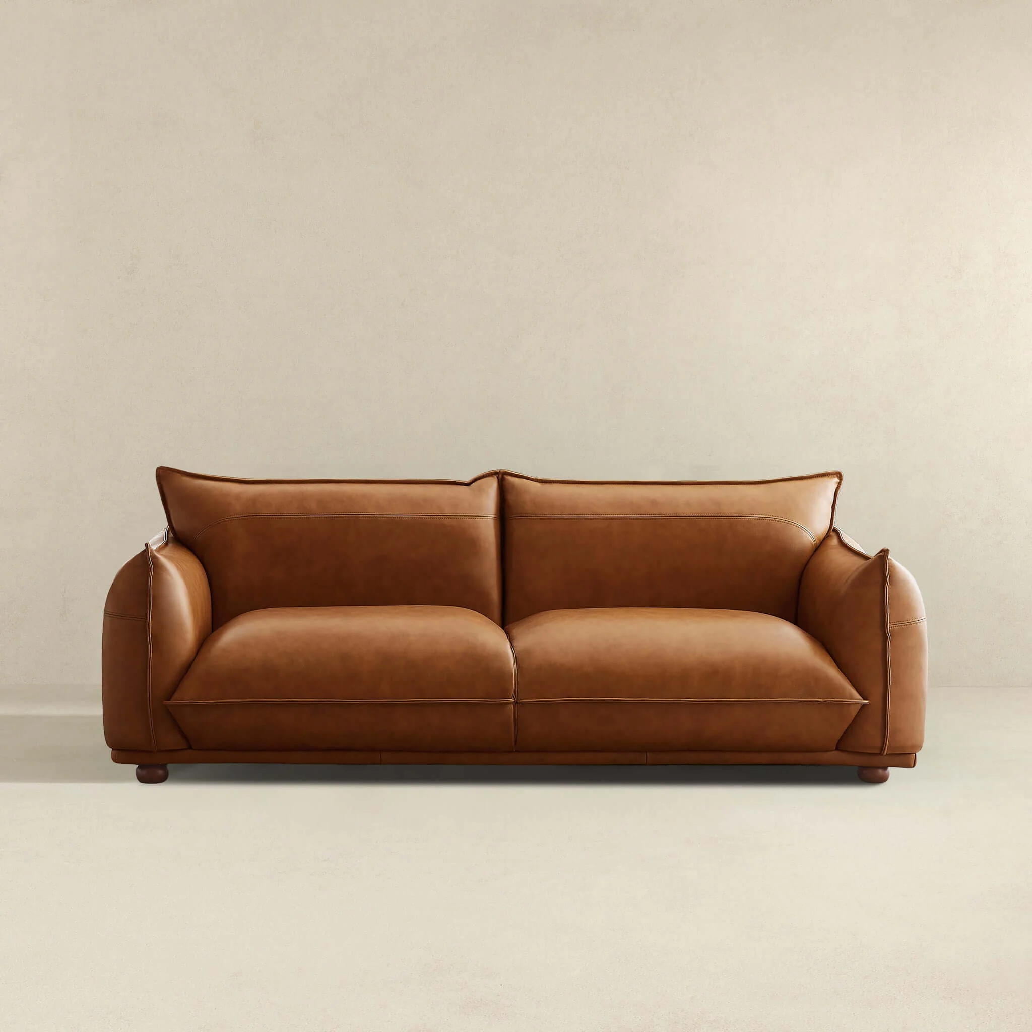 Emma Mid Century Modern Luxury Cognac Leather Sofa - Image 4