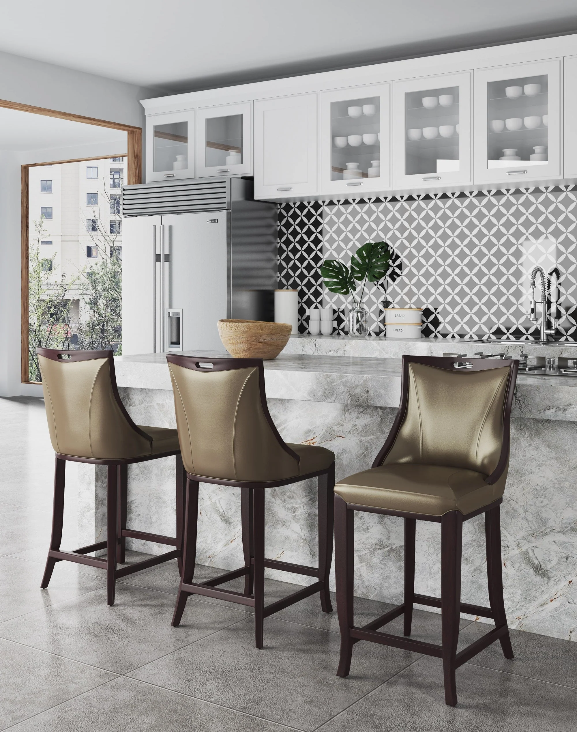 Emperor Bar Stool in Bronze and Walnut - Image 2