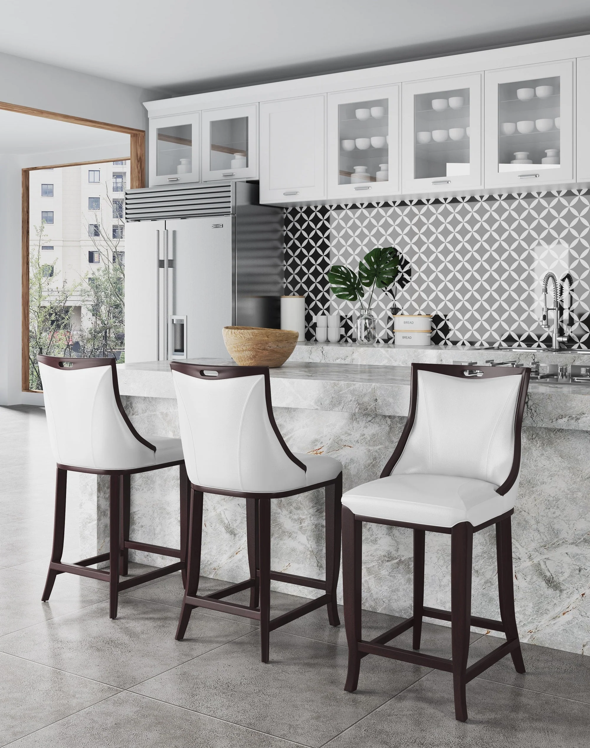 Emperor Bar Stool in Pearl White and Walnut (Set of 2) - Image 2