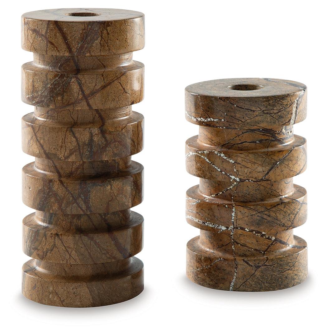 Emsleyfield Tan Candle Holder Set (Set of 2) - Image 2
