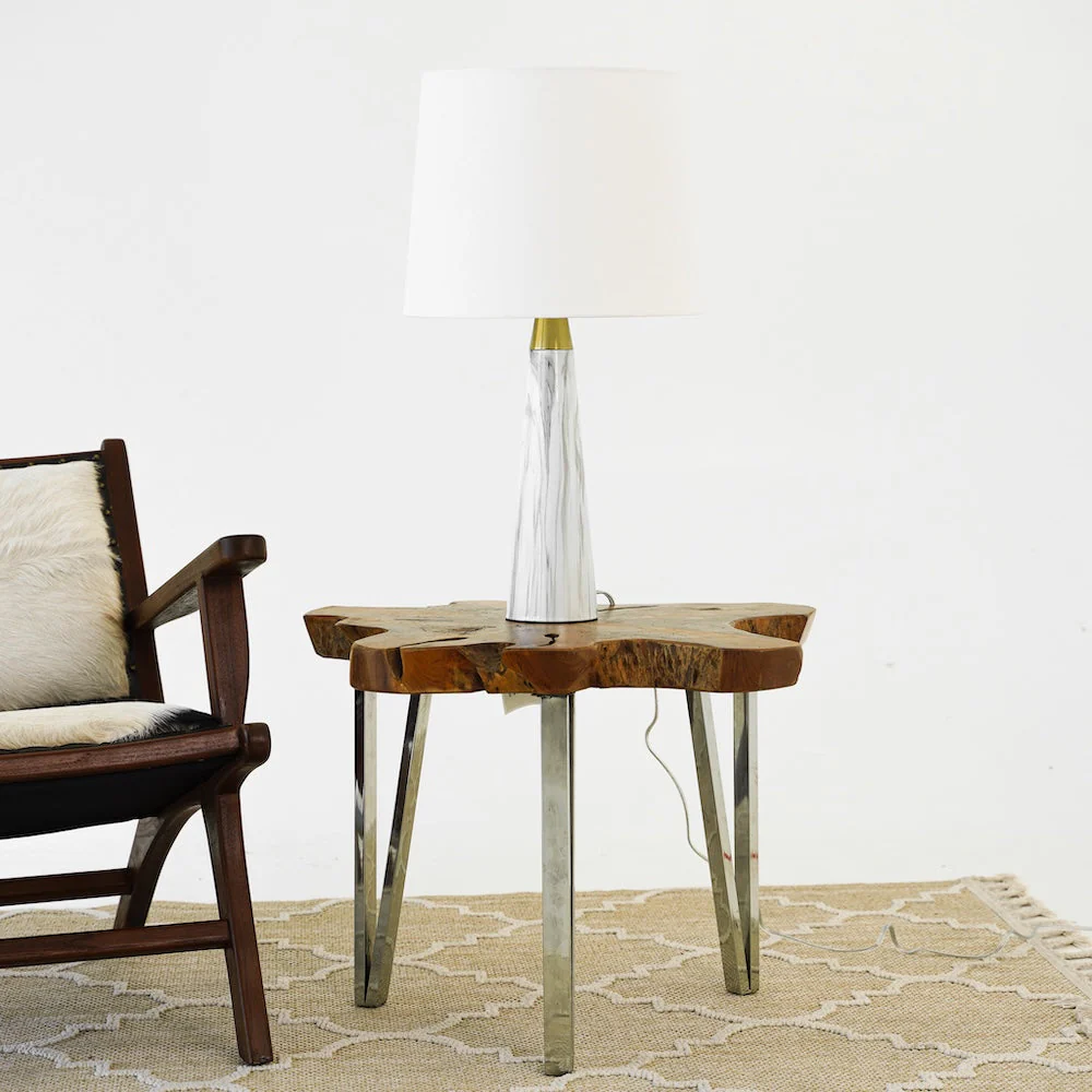 Enclave Hydro Black Table Lamp with On/Off Switch Faux Marble Base Fabric Shade - Image 4