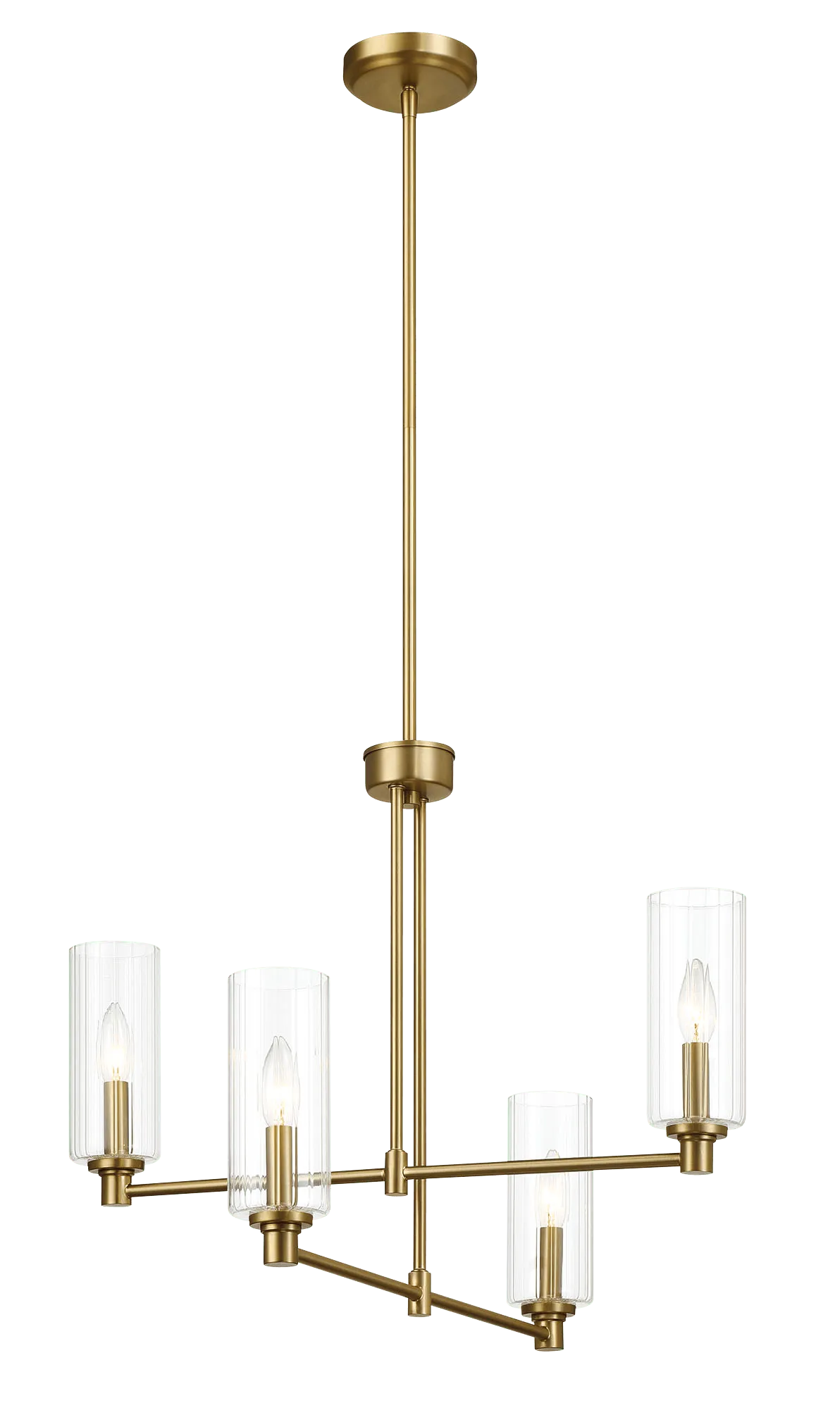 Enigma Four Lights Chandelier With Clear Ribbed Glass -Satin Brass - Image 3
