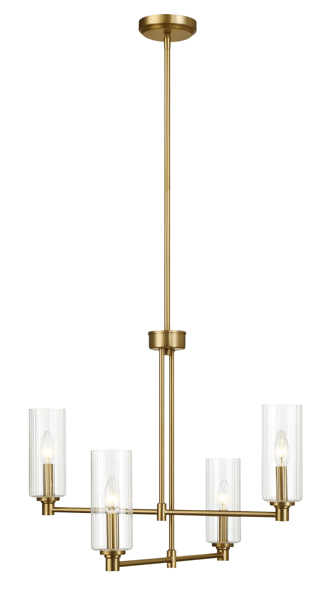Enigma Four Lights Chandelier With Clear Ribbed Glass -Satin Brass - Image 4