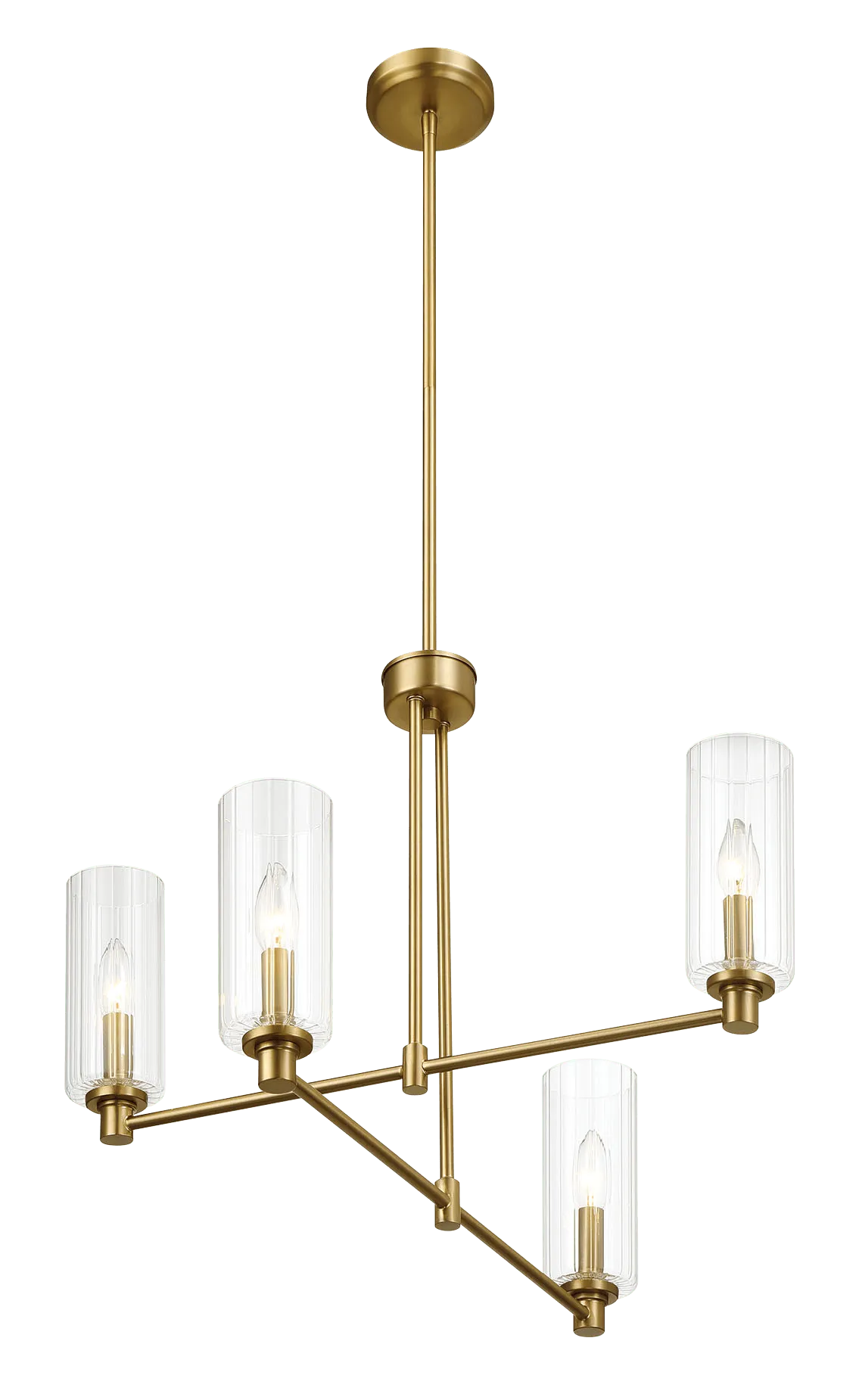 Enigma Four Lights Chandelier With Clear Ribbed Glass -Satin Brass - Image 5