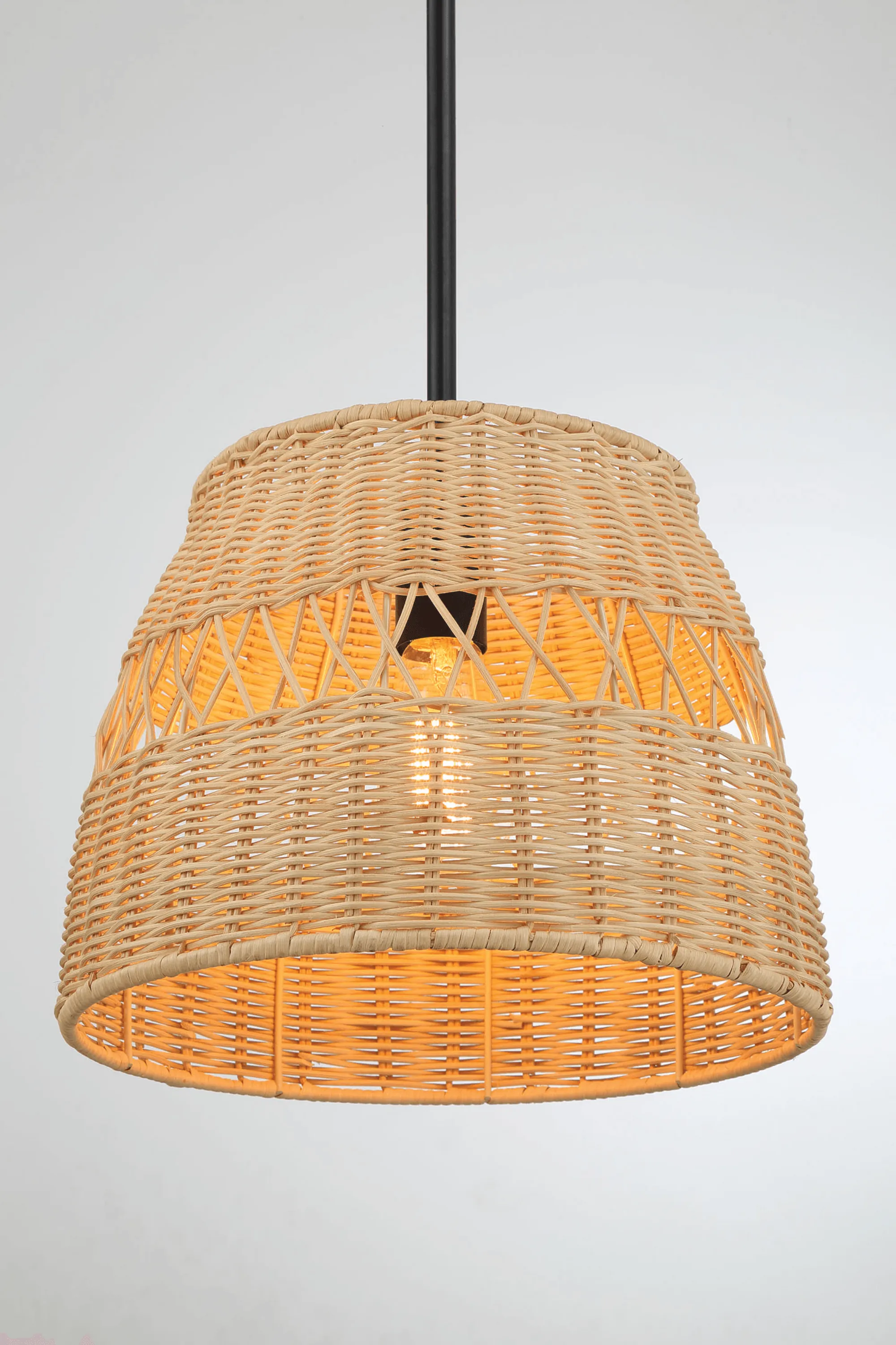 Essence Single Lights Pendant With Rattan Shade  Black Metal Finish for Farmhouse Style - Image 2