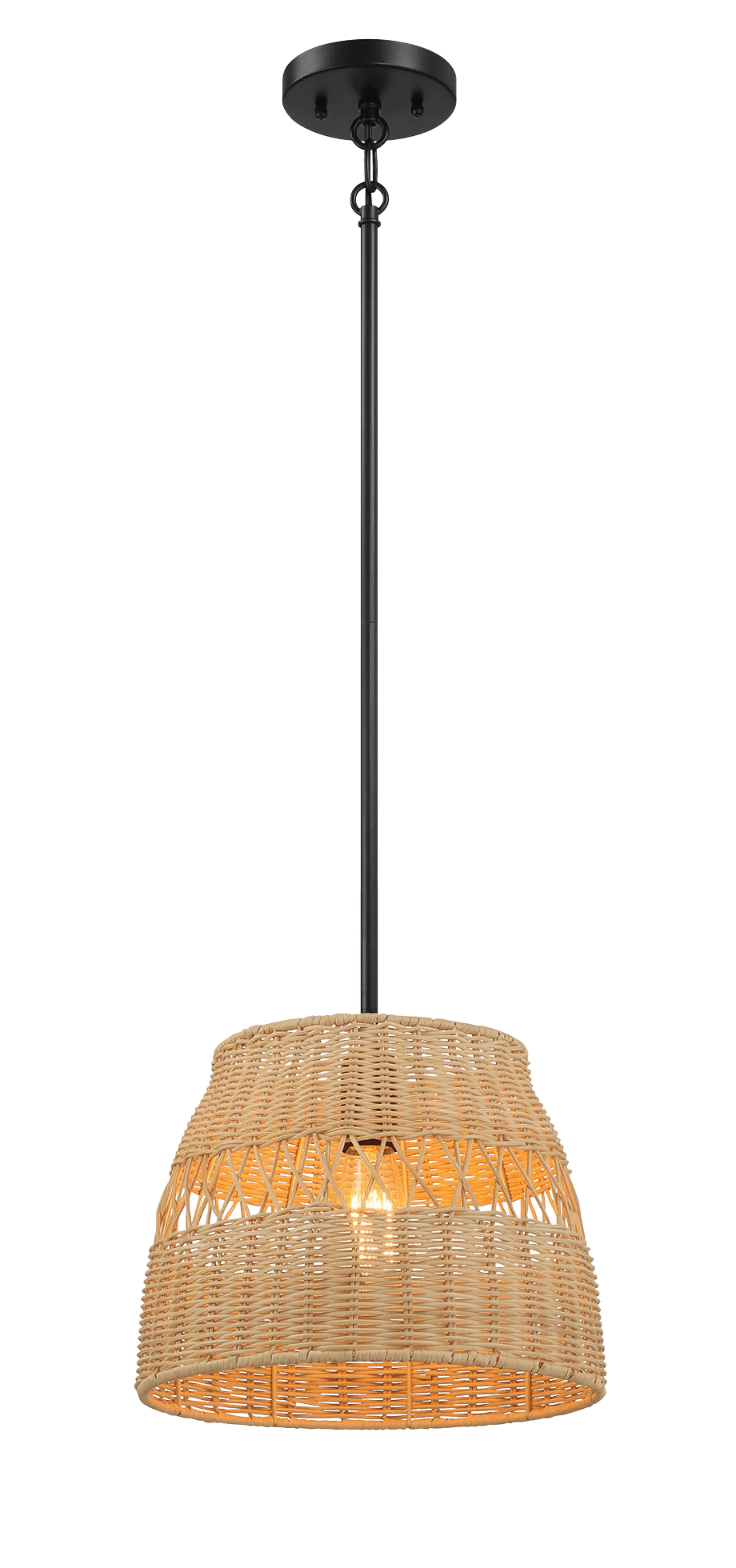 Essence Single Lights Pendant With Rattan Shade  Black Metal Finish for Farmhouse Style - Image 3