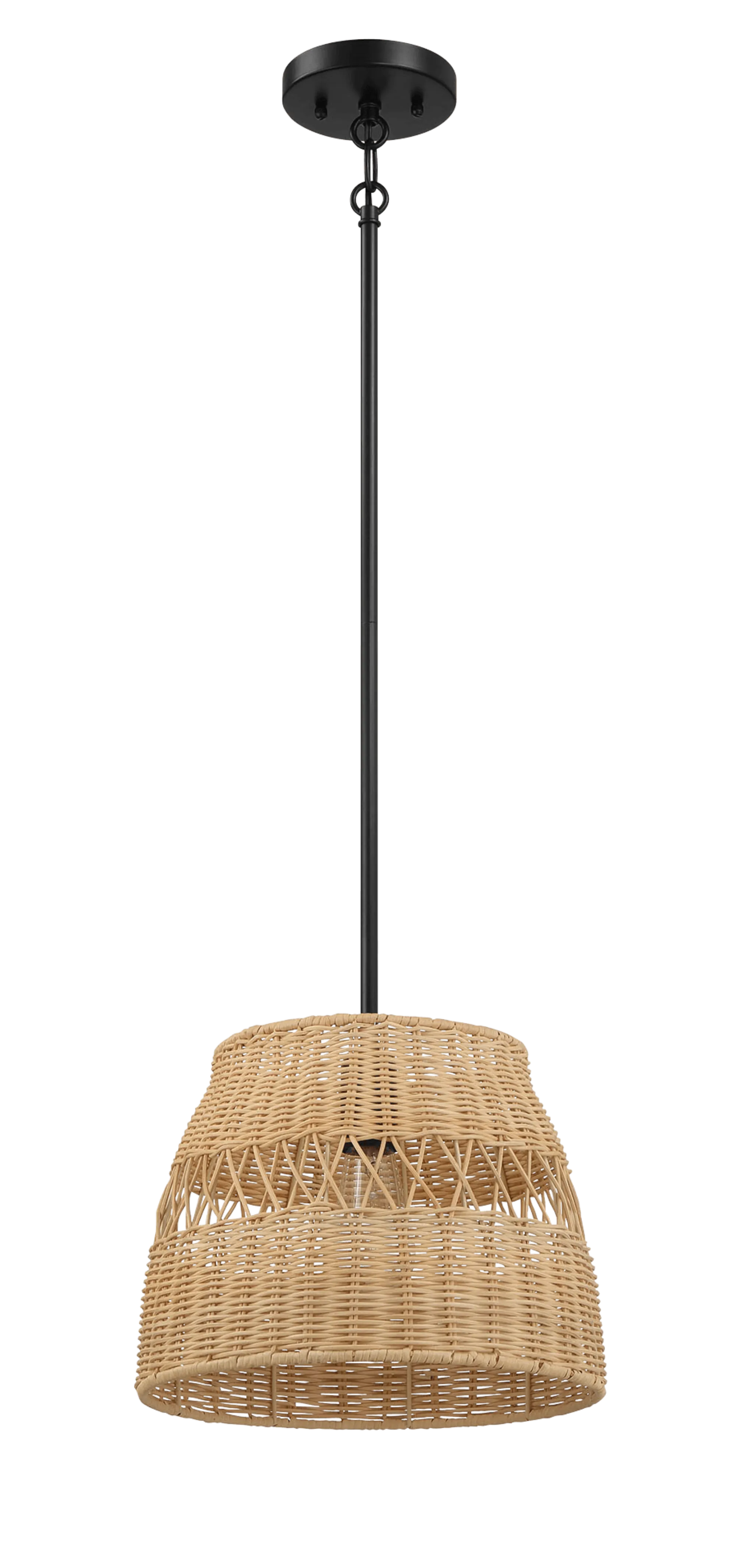 Essence Single Lights Pendant With Rattan Shade  Black Metal Finish for Farmhouse Style - Image 4