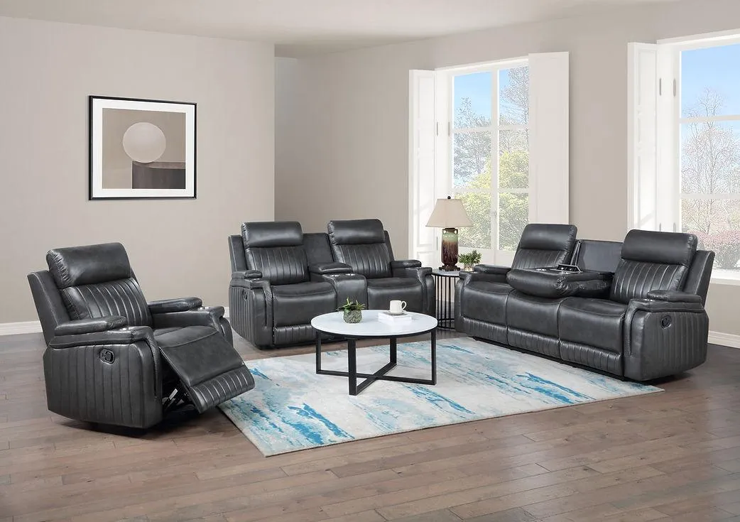 Ethan Dark Grey 3-Piece Reclining Living Room Set