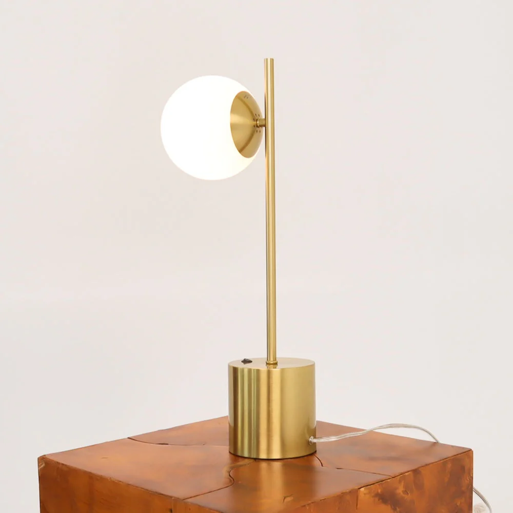 Ethereal Modern Small Brass Metal Table Lamp, Desk Lamp Fixture with White Glass Globe Shade - Image 4