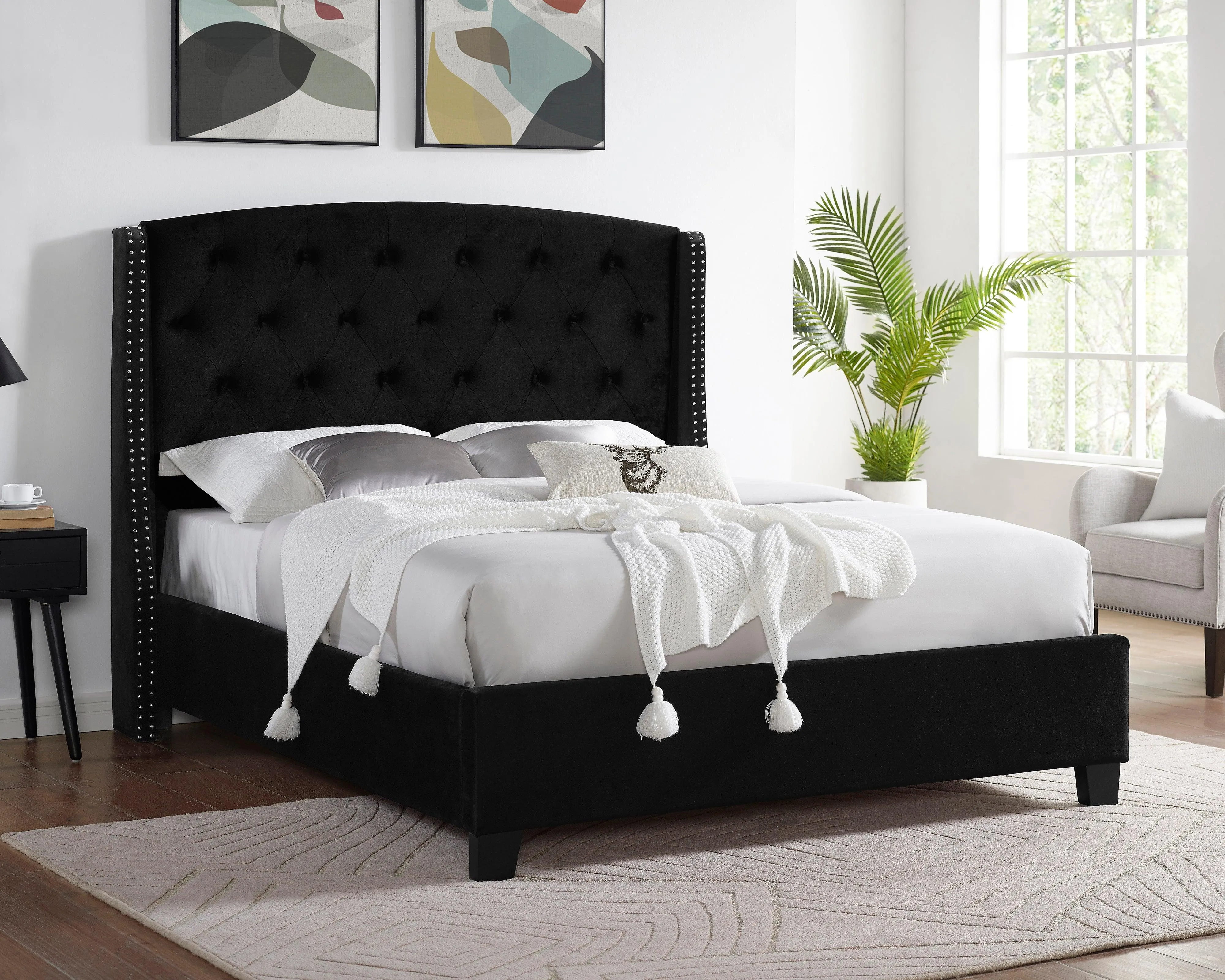 Eva Black Velvet King Upholstered Bed - Image 2