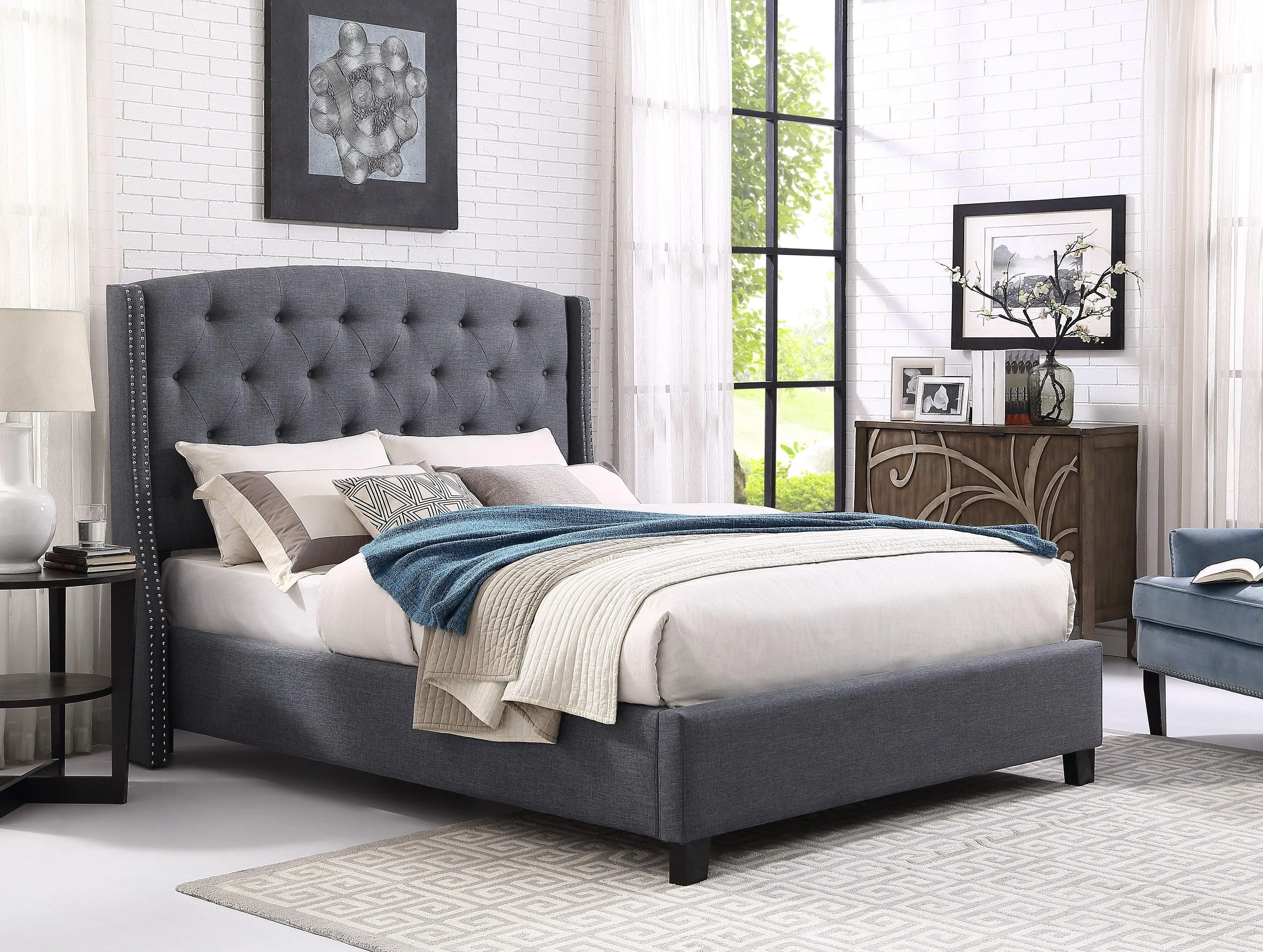 Eva Gray King Upholstered Bed - Image 2