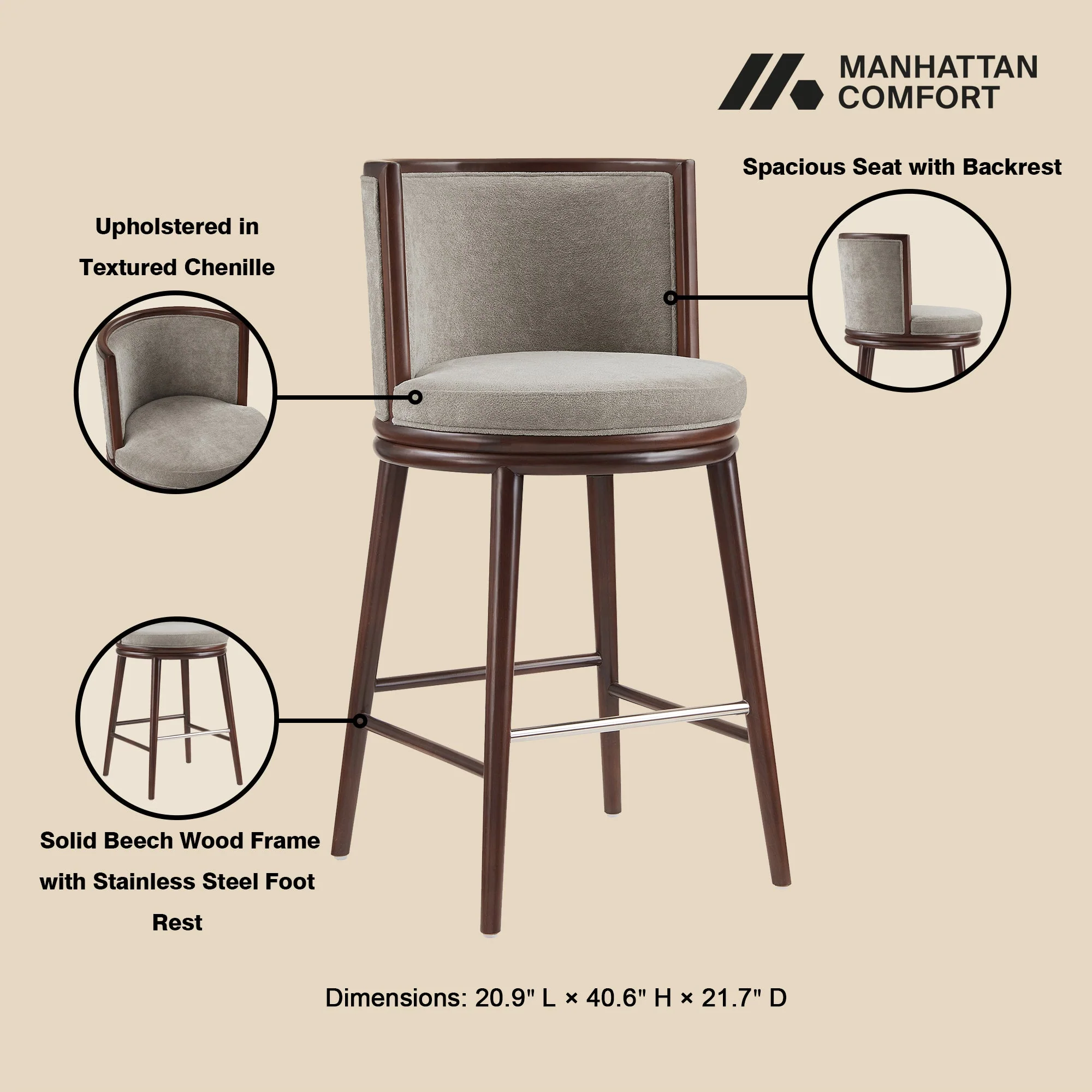 Evalyn Barstool in Dove (set of 2) - Image 4