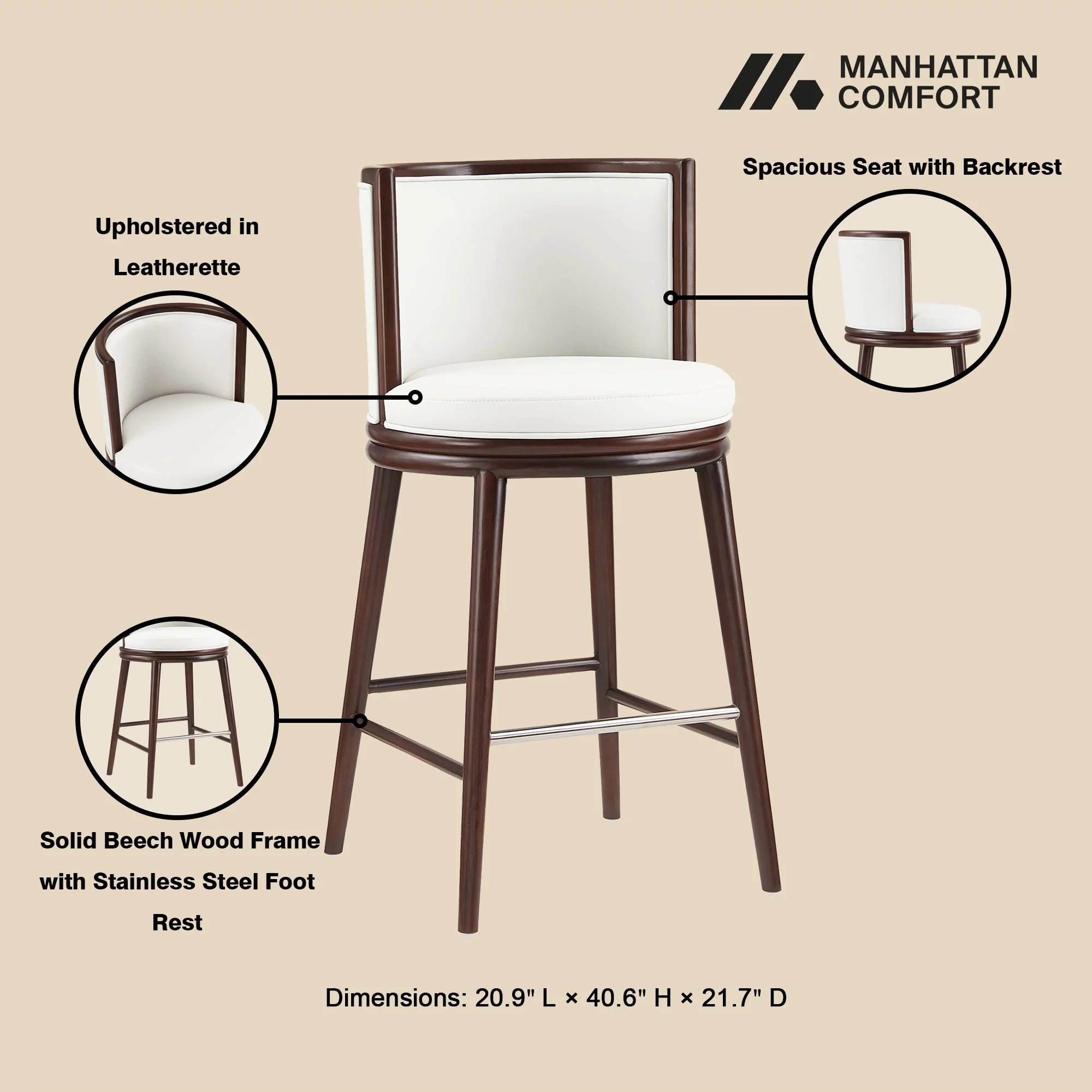 Evalyn Barstool in White (set of 3) - Image 4