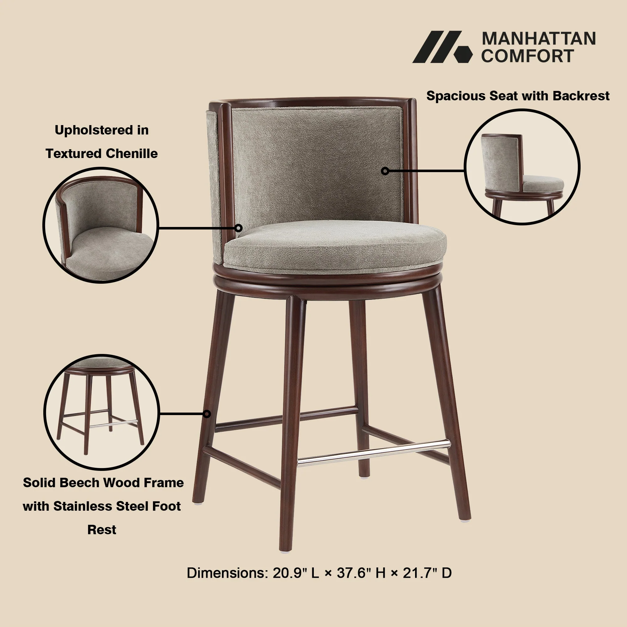 Evalyn Counter Stool in Dove (set of 3) - Image 4