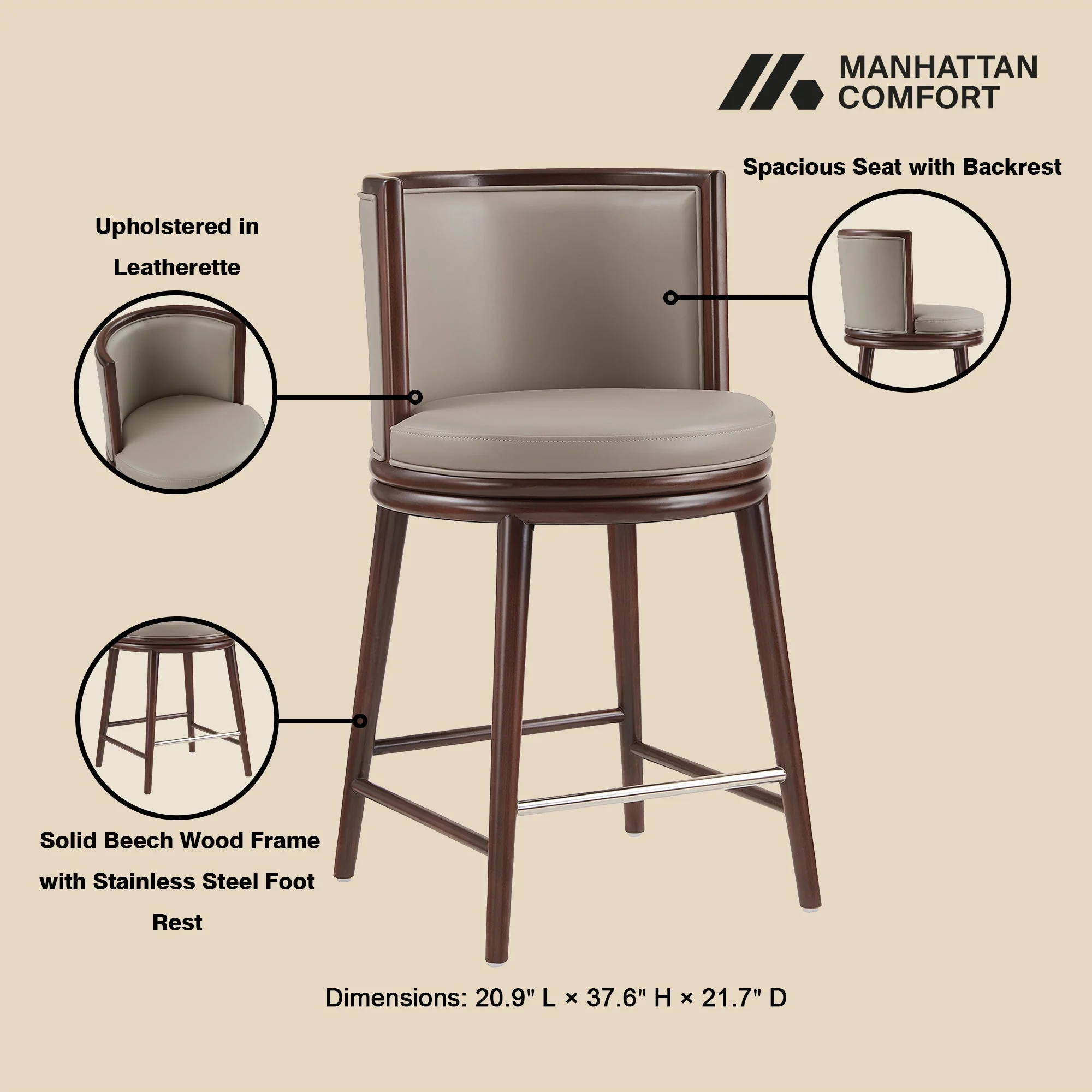 Evalyn Counter Stool in Taupe (set of 3) - Image 4