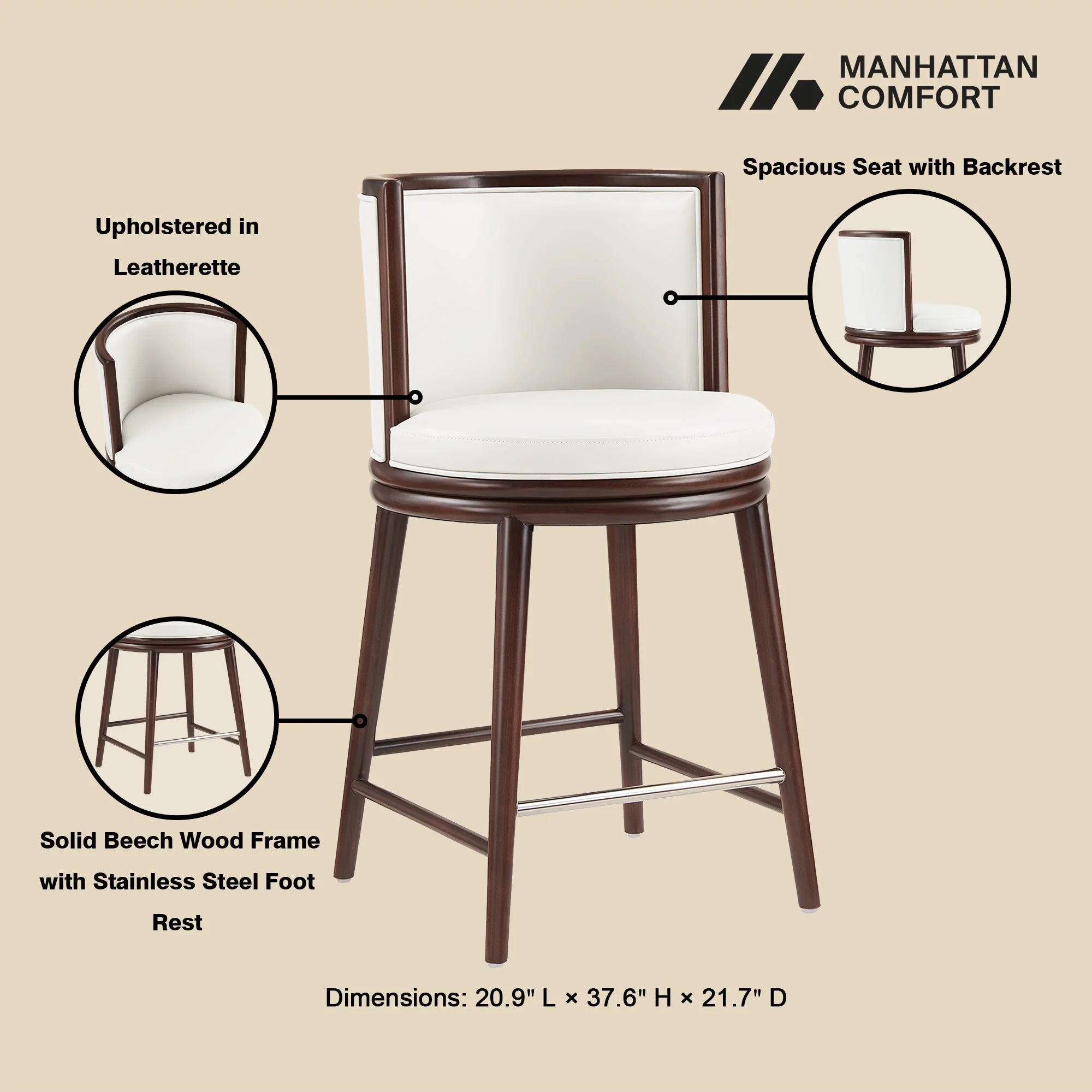 Evalyn Counter Stool in White (set of 2) - Image 4