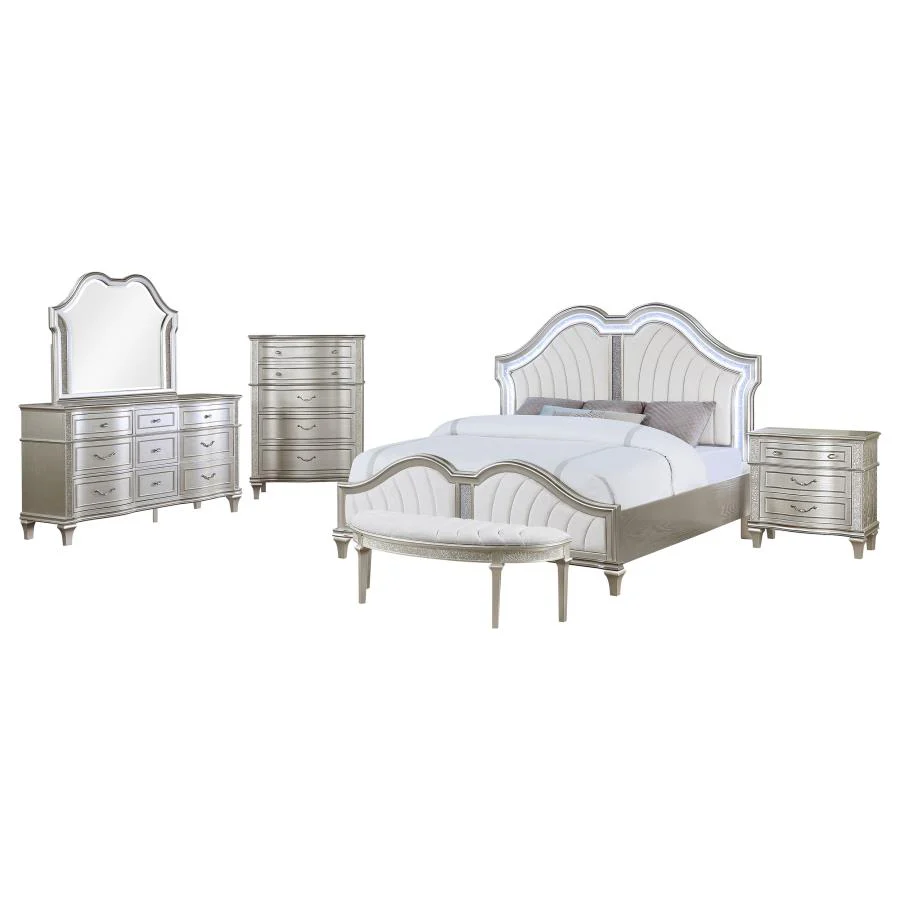 Evangeline Ivory/Silver Oak 5-Piece Upholstered Platform Eastern King Bedroom Set - Image 2