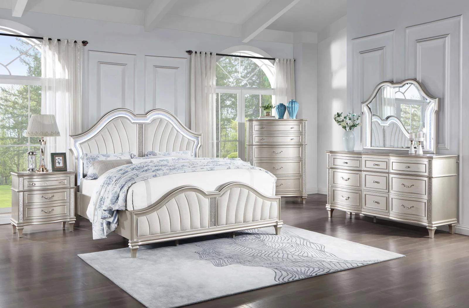 Evangeline Ivory/Silver Oak Tufted Upholstered Platform Eastern King Bed - Image 7