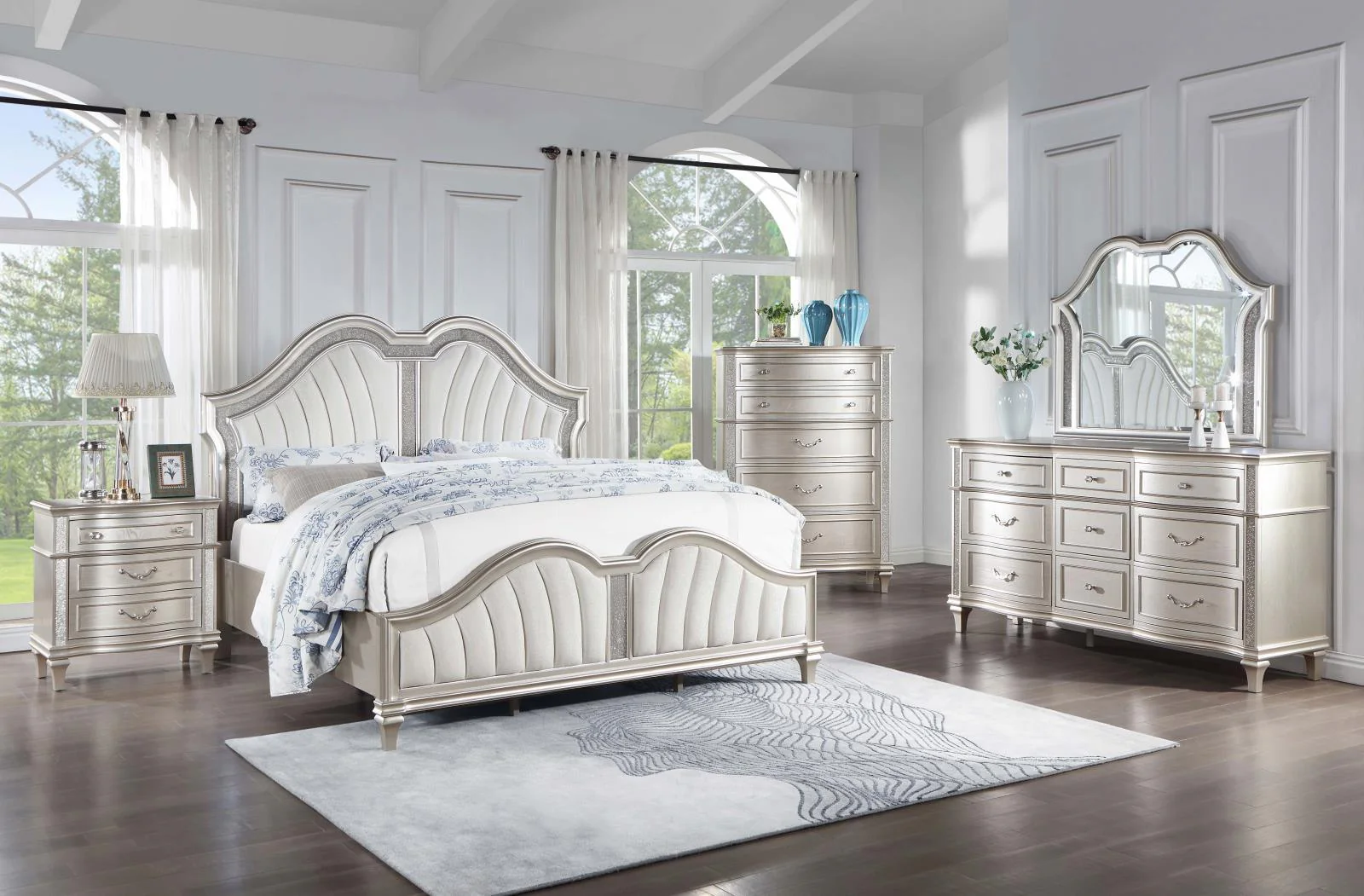 Evangeline Ivory/Silver Oak Tufted Upholstered Platform Eastern King Bed - Image 8