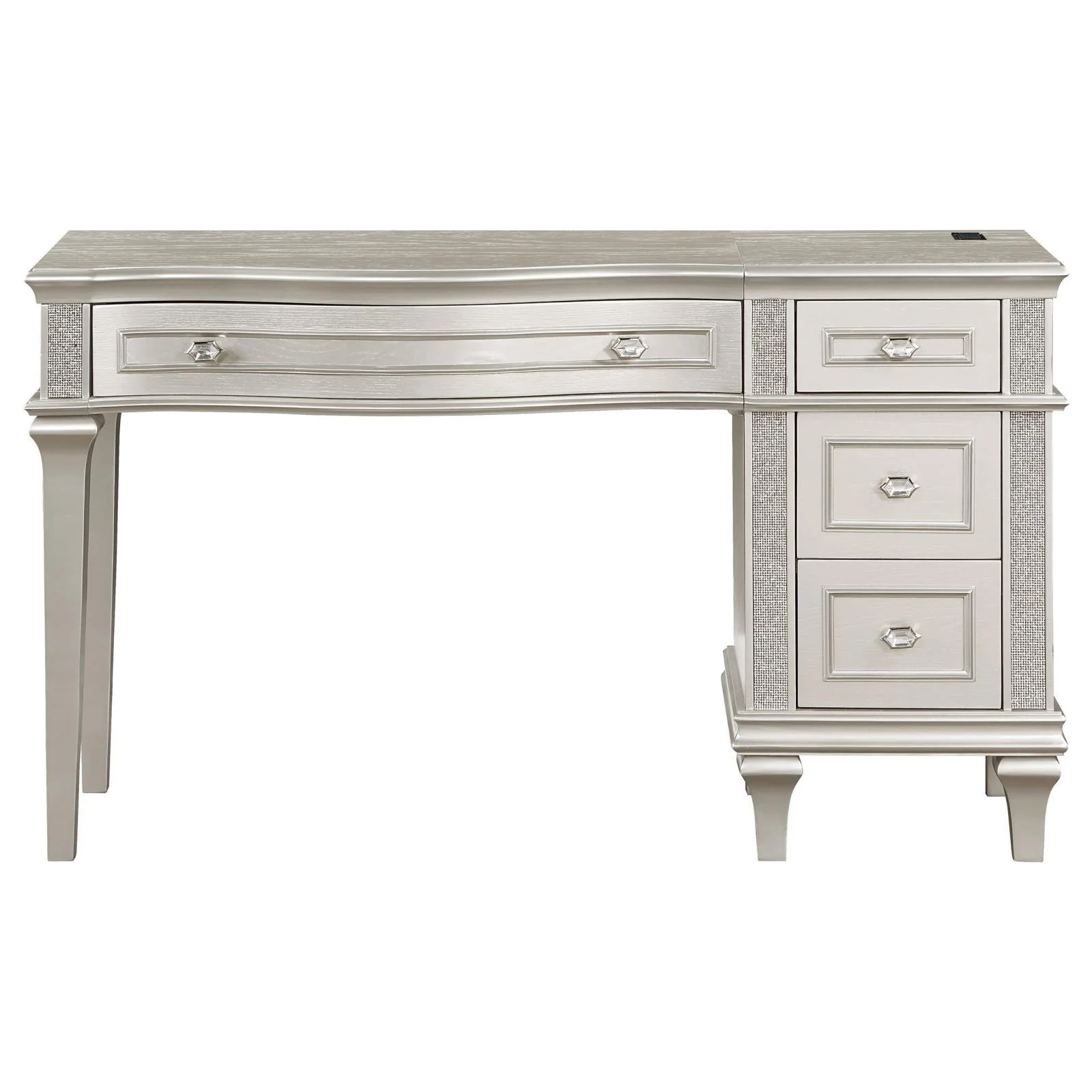 Evangeline Silver and Ivory 4-drawer Vanity Table with Faux Diamond Trim - Image 2