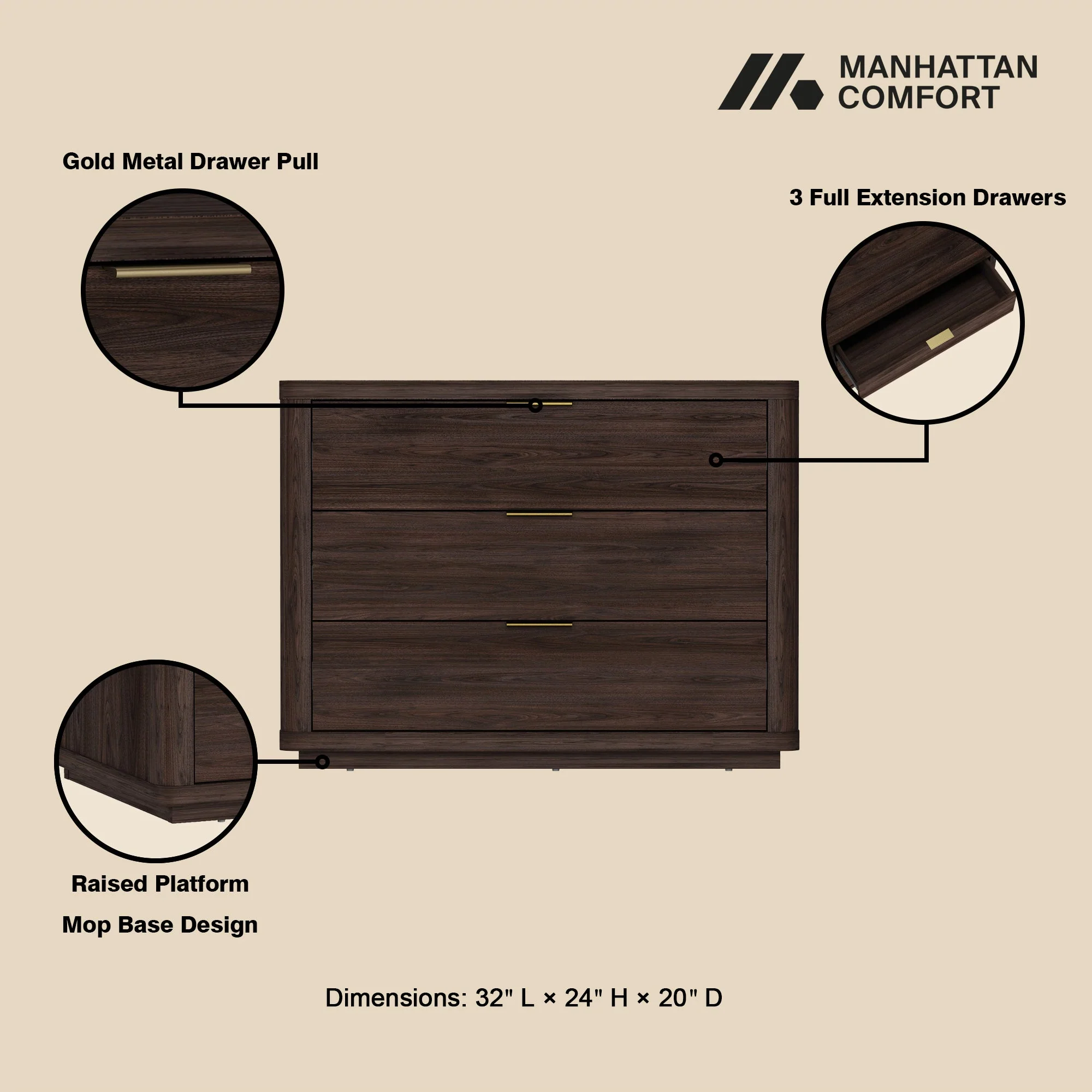Evelyn 32" Nightstand 4.0 in Brown - Image 4