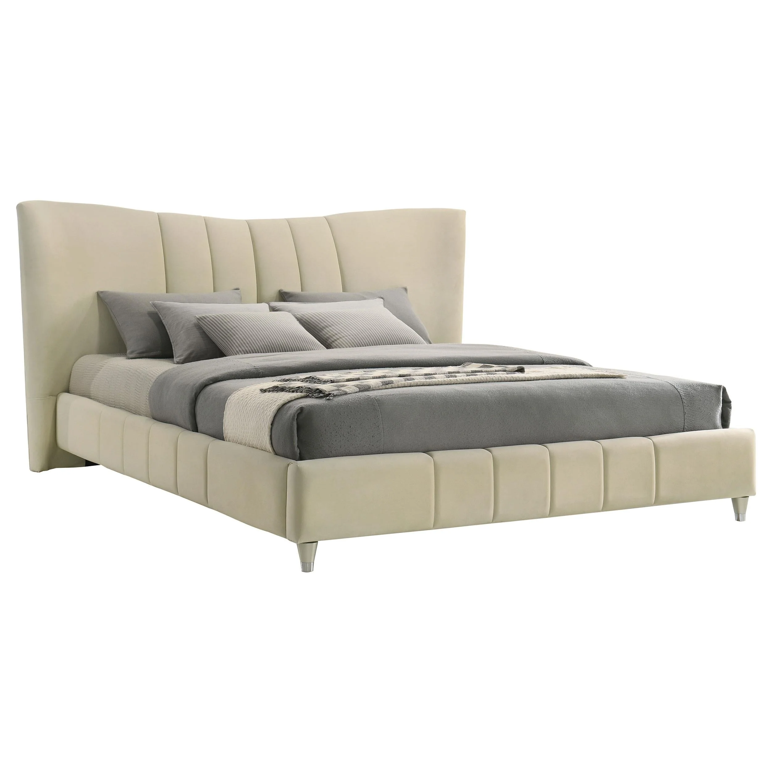 Evelyn Ivory Upholstered Eastern King Panel Platform Bed - Image 3