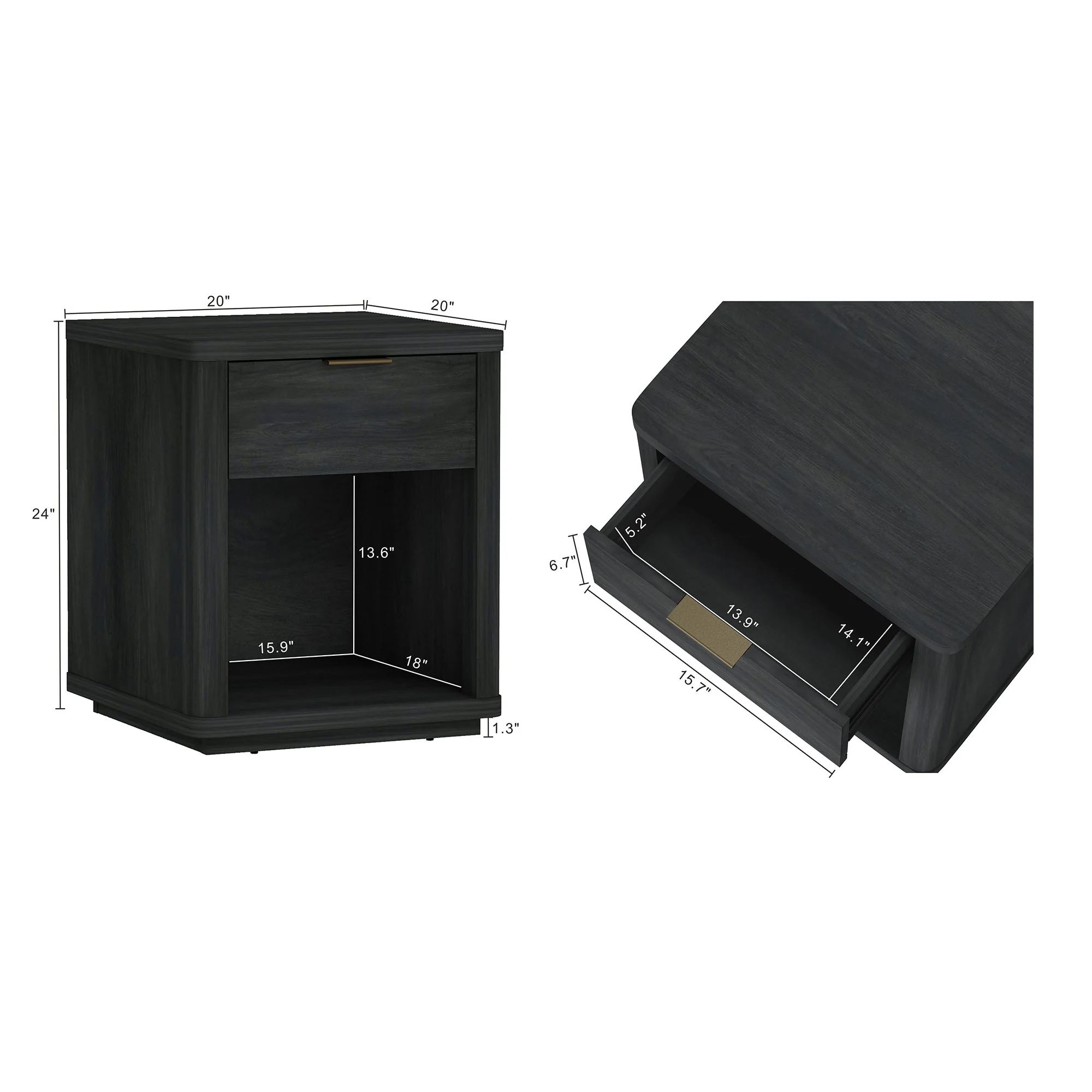 Evelyn Nightstand in Charcoal Grey (set of 2) - Image 3