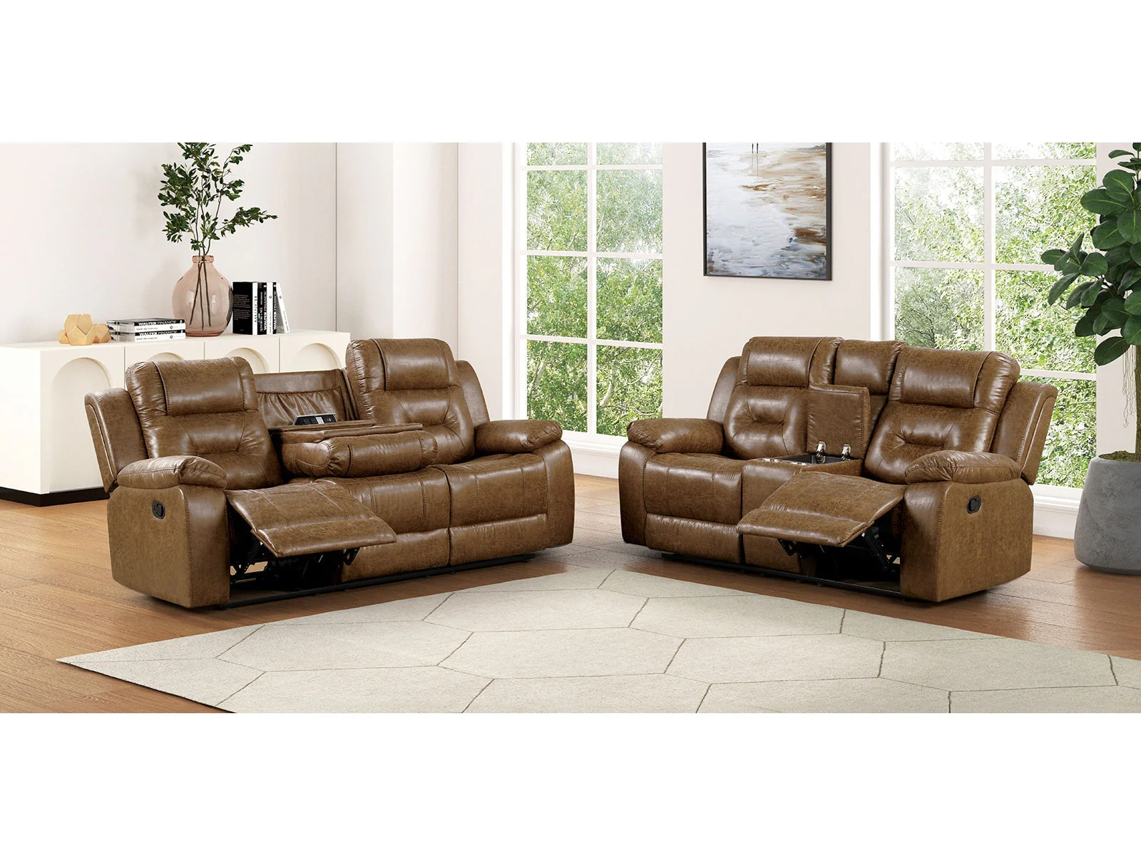 Ezekius Brown Leatherette Reclining Living Room Set