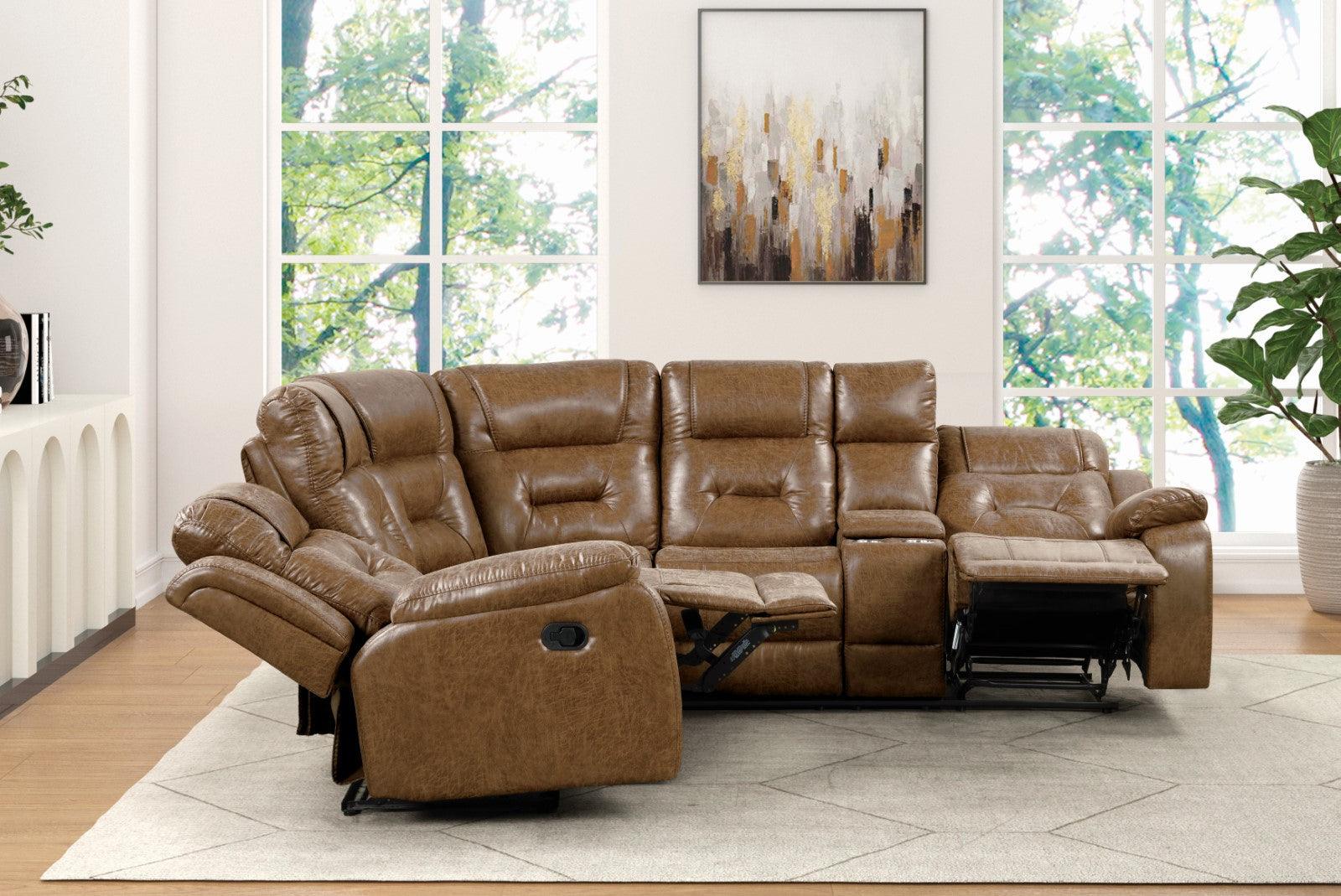 Ezekius Brown Manual Reclining Sectional - Image 2