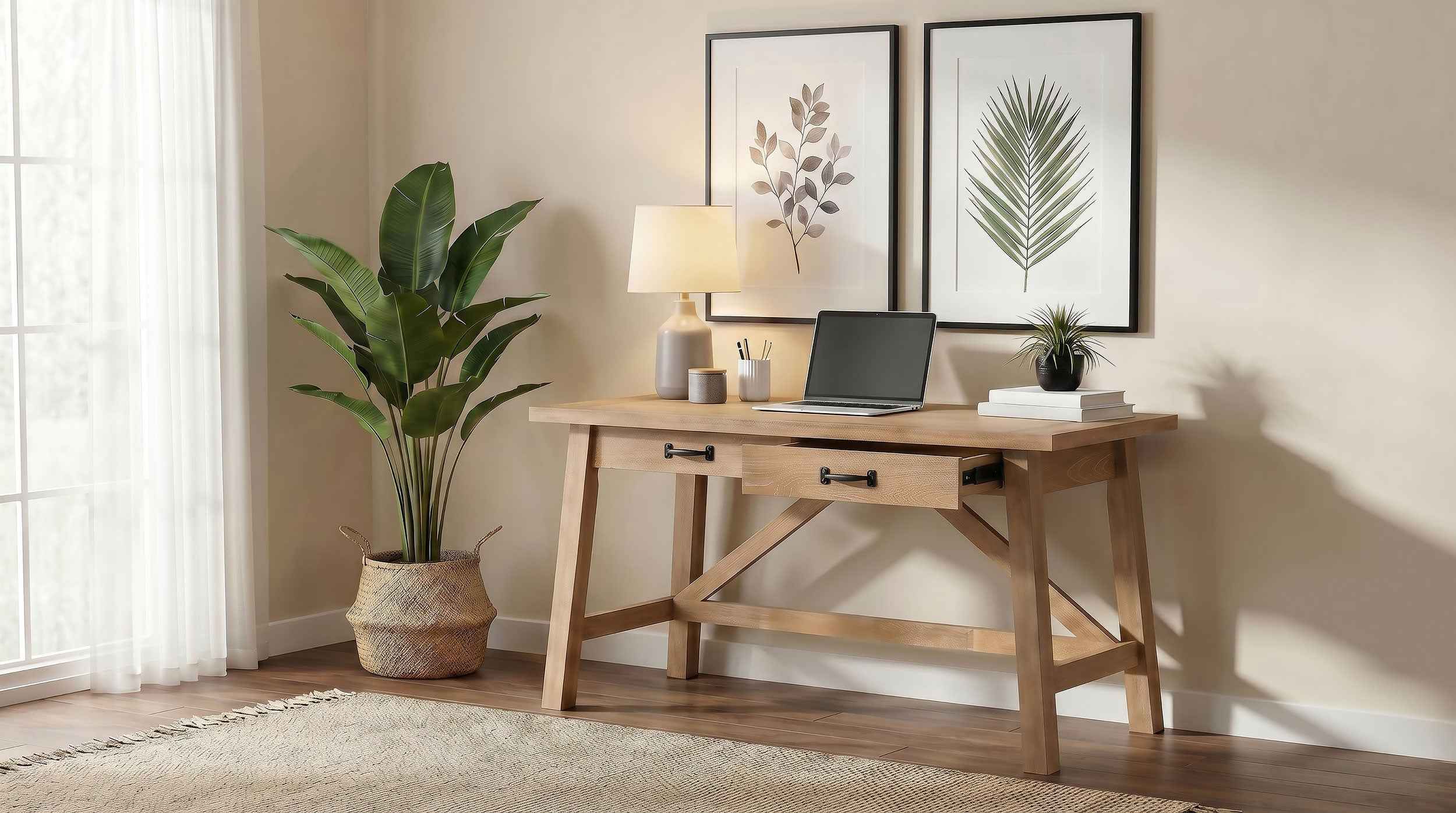 Fabian Distressed Light Brown 54-inch 2-drawer Computer Writing Desk