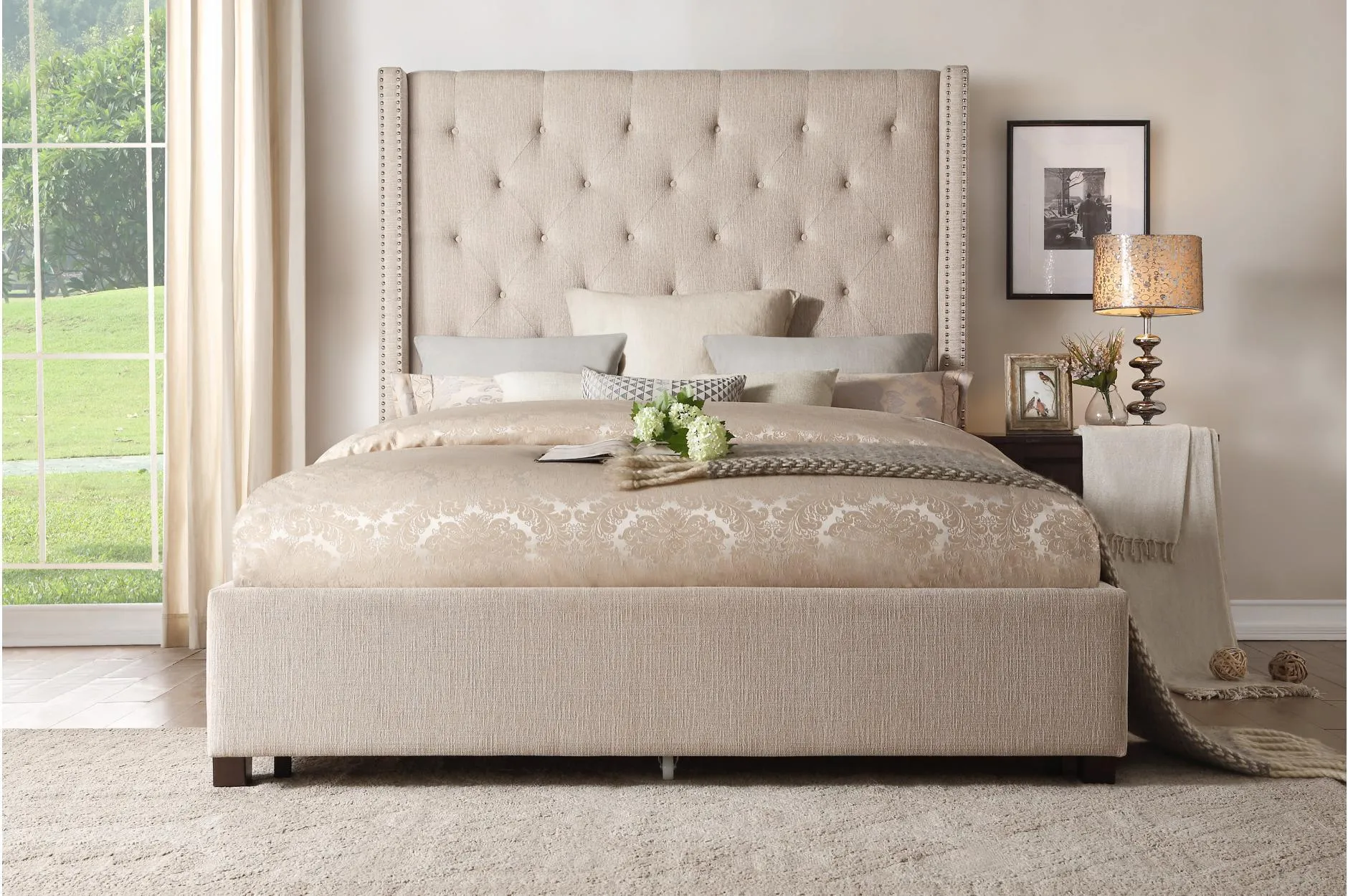 Fairborn Beige Full Upholstered Platform Bed - Image 3