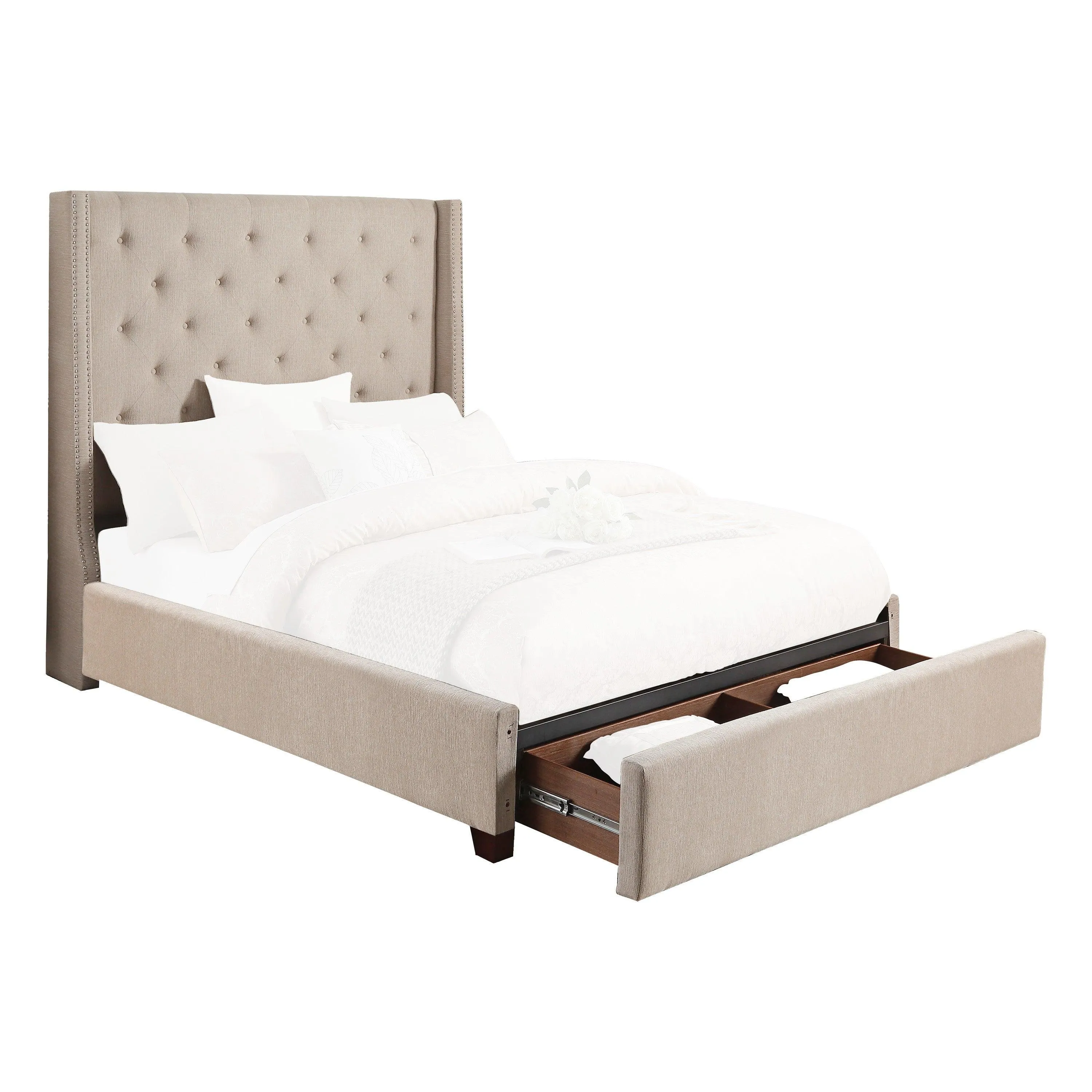 Fairborn Beige Full Upholstered Storage Platform Bed - Image 2