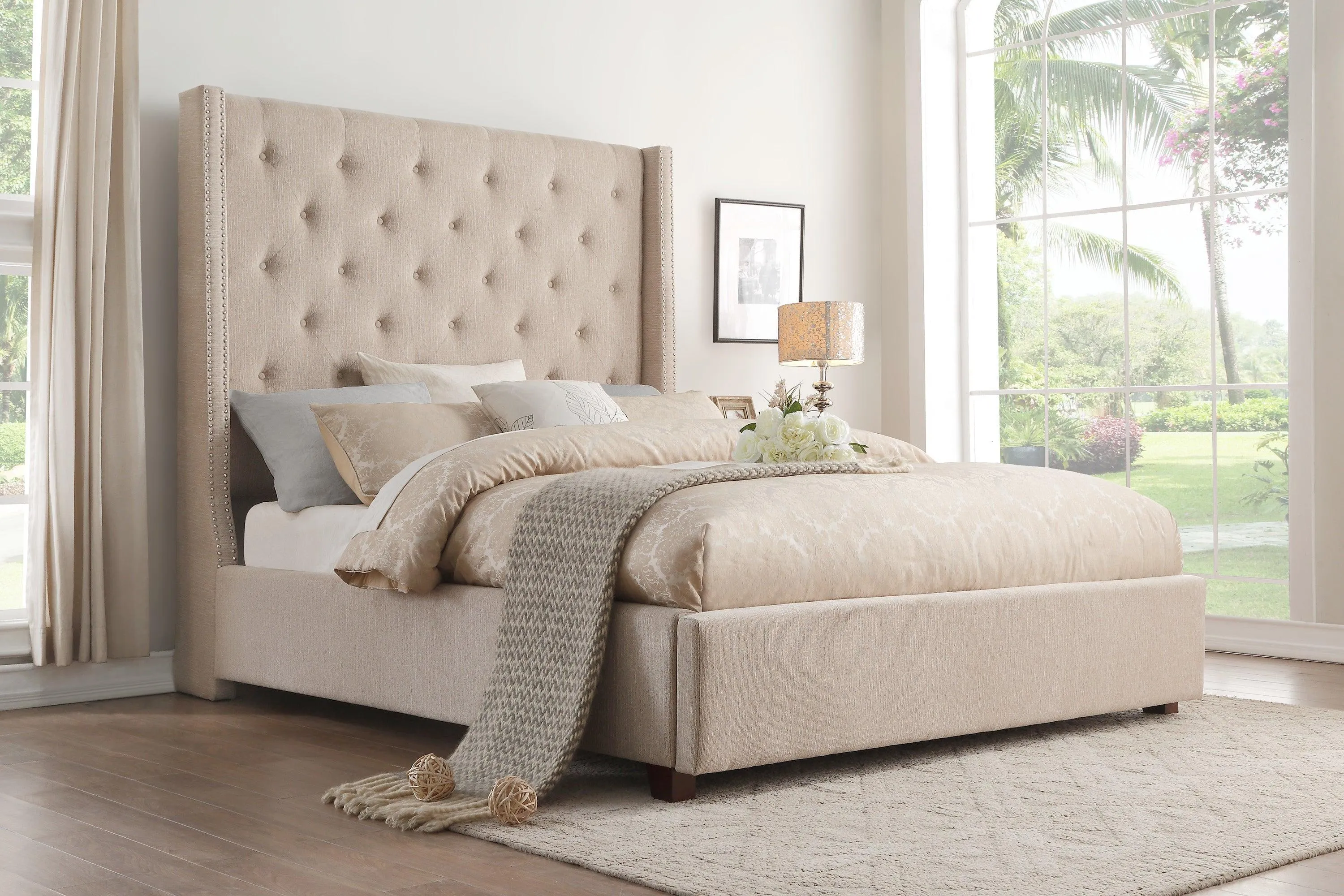 Fairborn Beige Full Upholstered Storage Platform Bed - Image 3