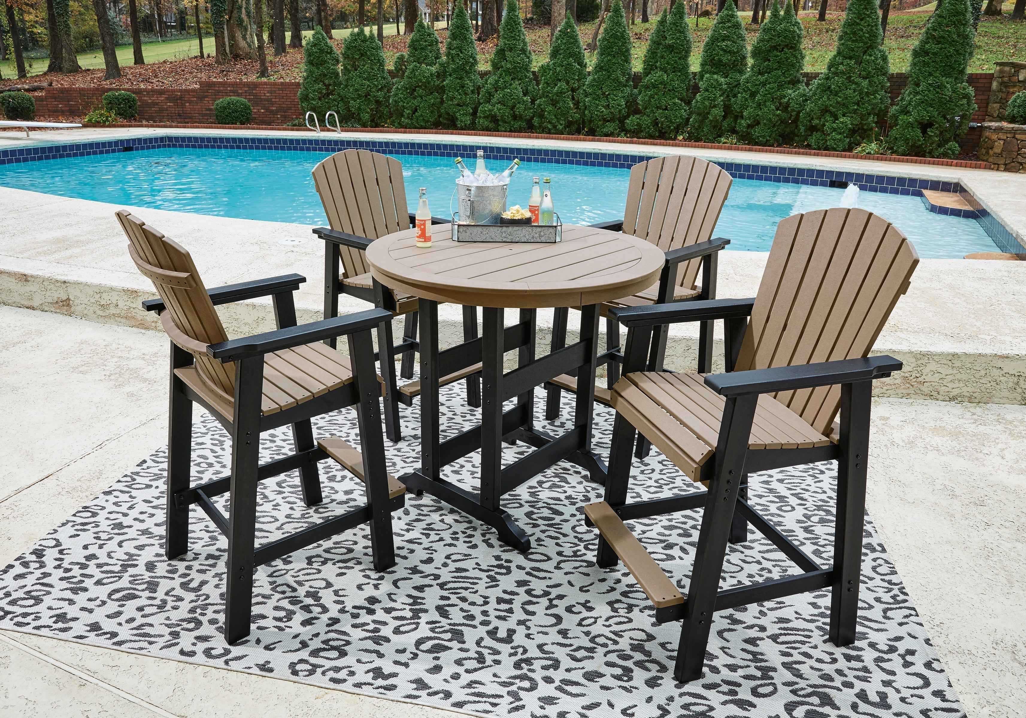 Fairen Trail Black/Driftwood Outdoor Counter Height Dining Table with 2 Barstools - Image 25