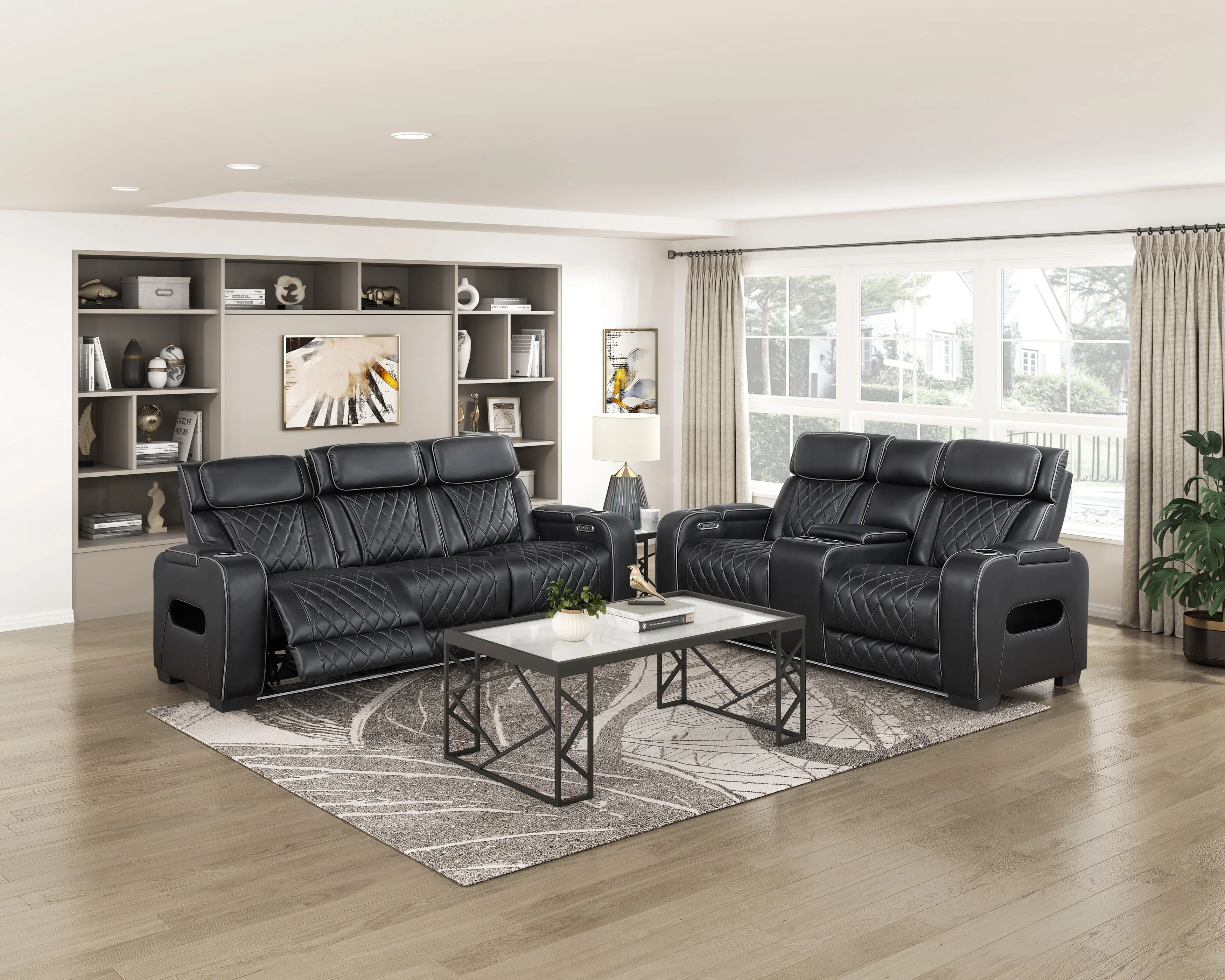 Fairway Black Power Double Reclining Sofa - Image 3