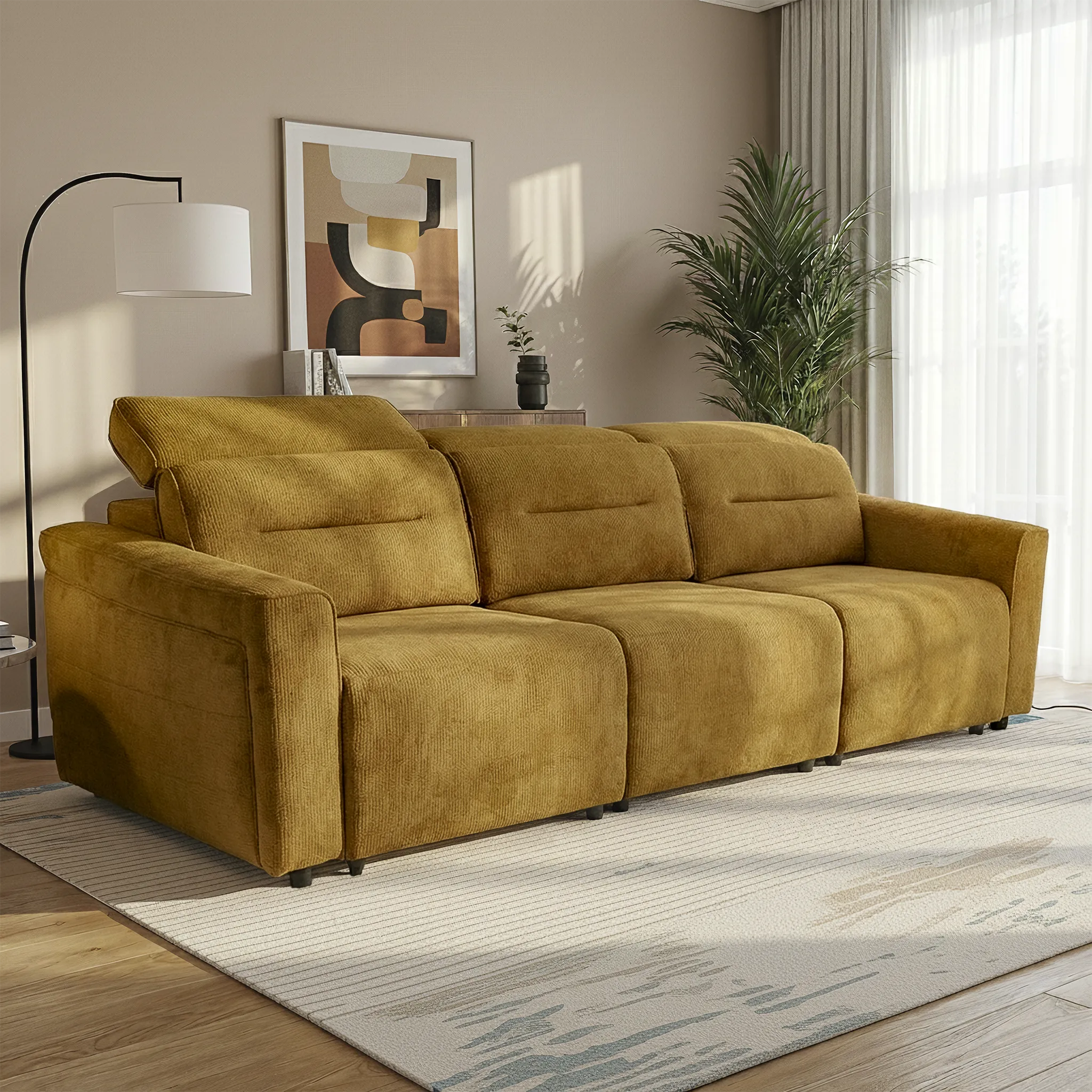 Falmouth Gold Fabric Power Slider Sofa