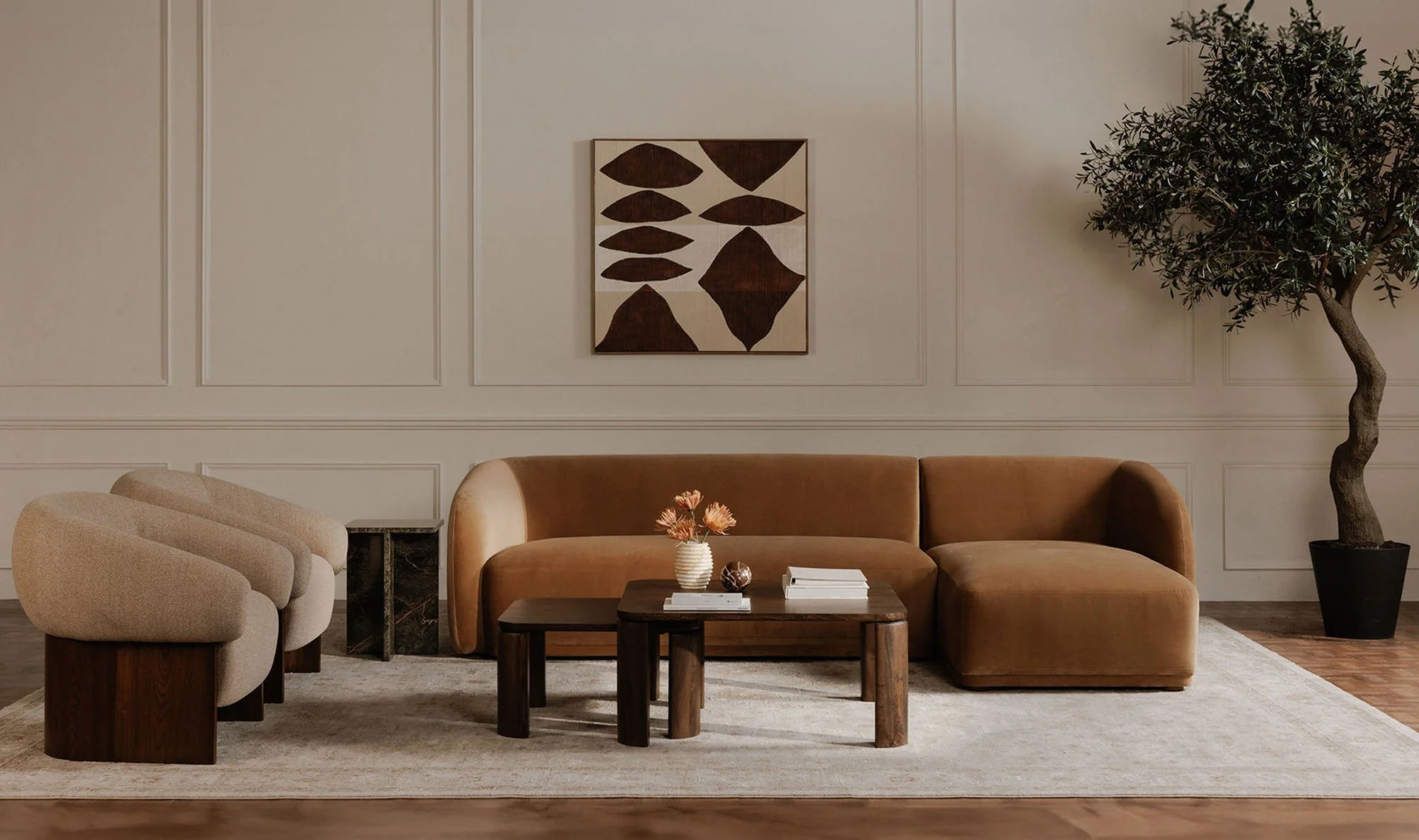 Faye Sectional Tan Faux Mohair - Image 3
