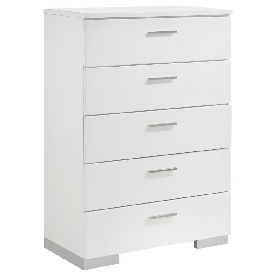 Felicity Glossy White 6-Piece Queen Bedroom Set with Plank Headboard - Image 12