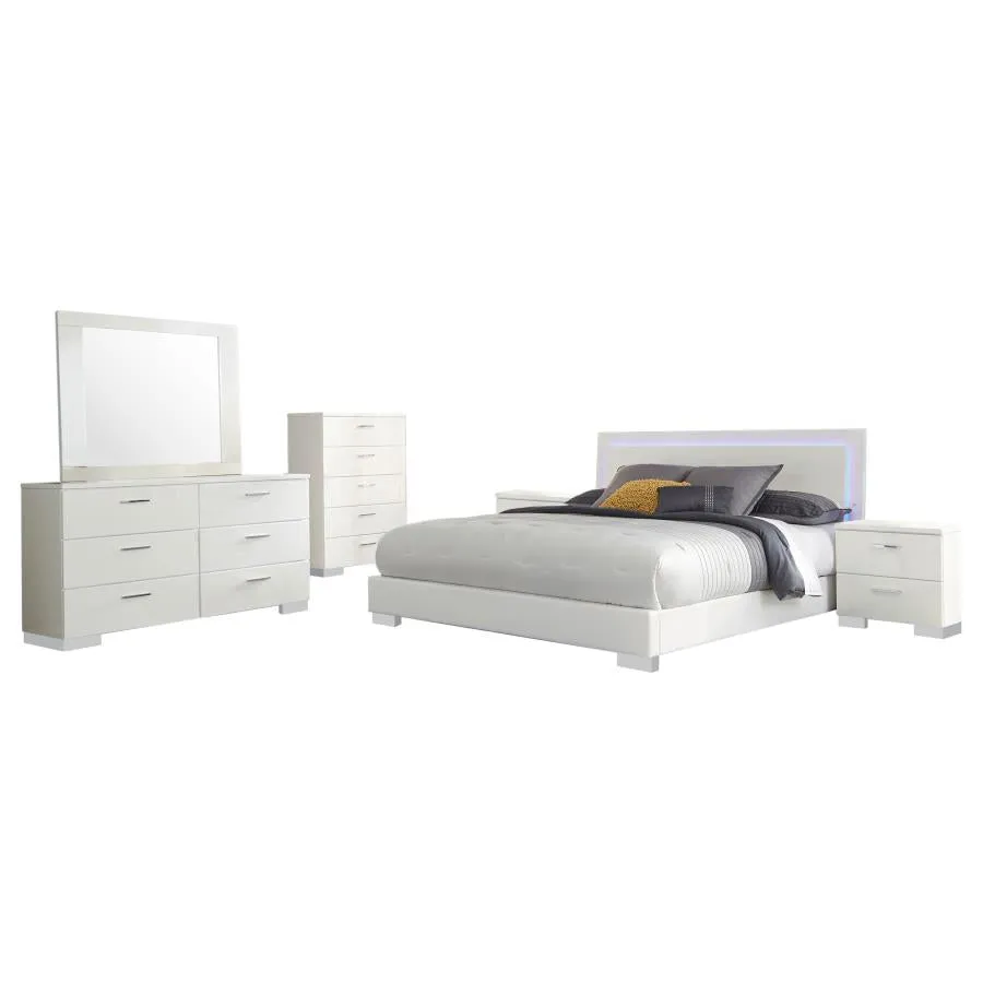 Felicity Glossy White 6-Piece Queen Bedroom Set with Plank Headboard - Image 2