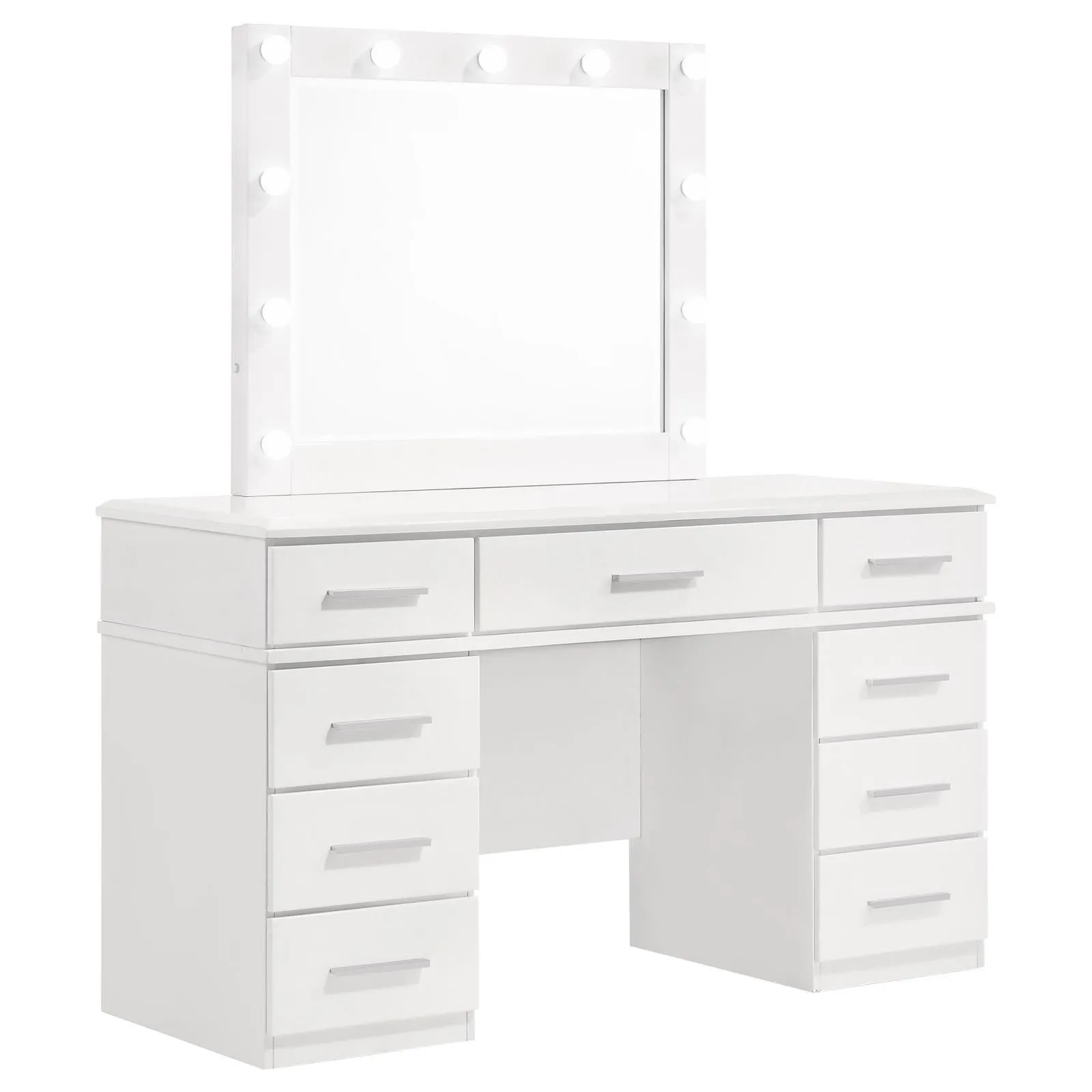 Felicity Glossy White 9-Drawer Vanity Desk with Lighted Mirror - Image 2