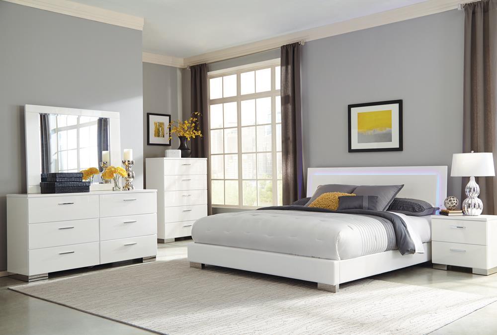Felicity Glossy White Queen Panel Bed with LED Lighting - Image 3