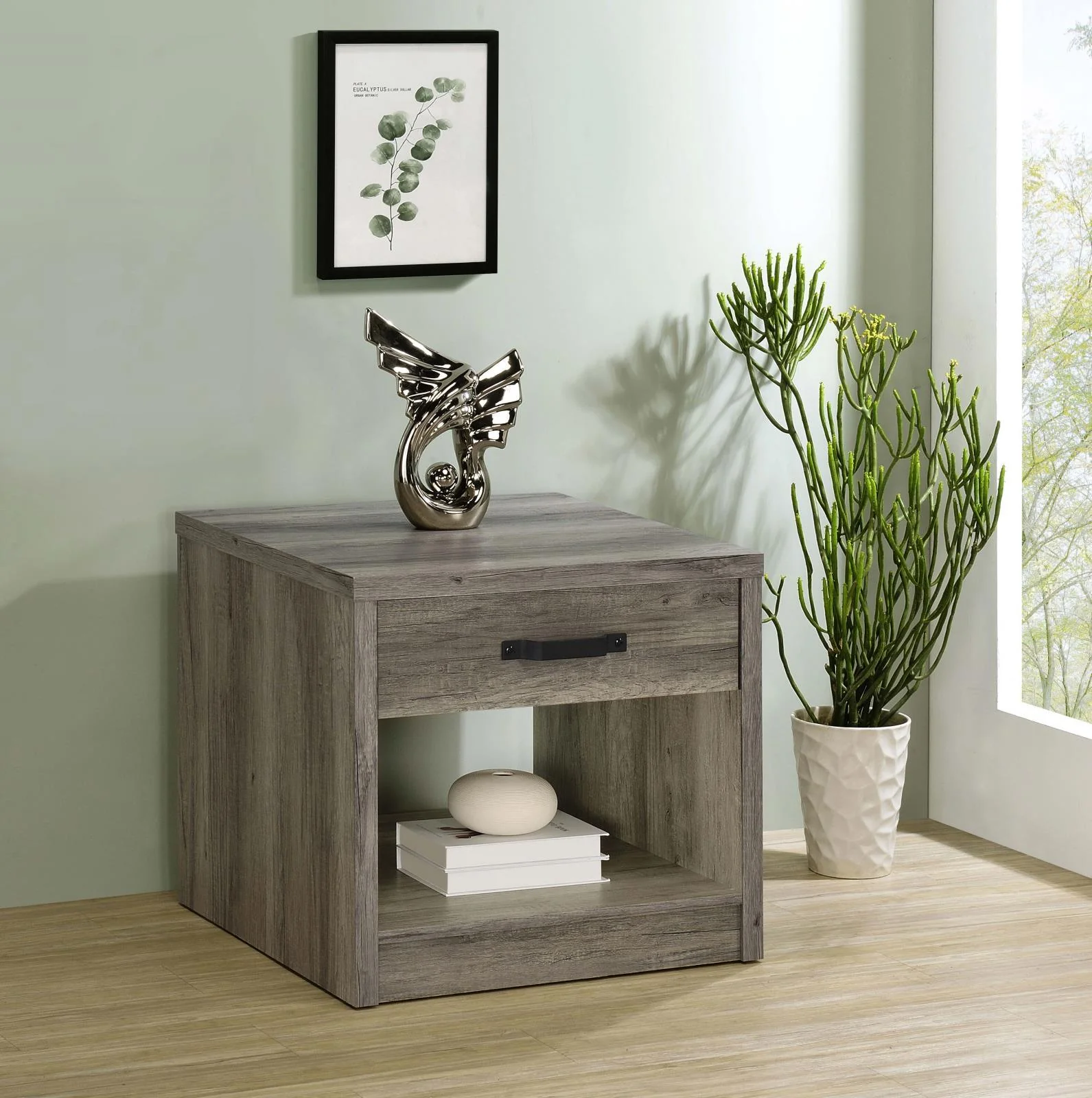Felix Gray Driftwood 1-drawer Square Engineered Wood End Table