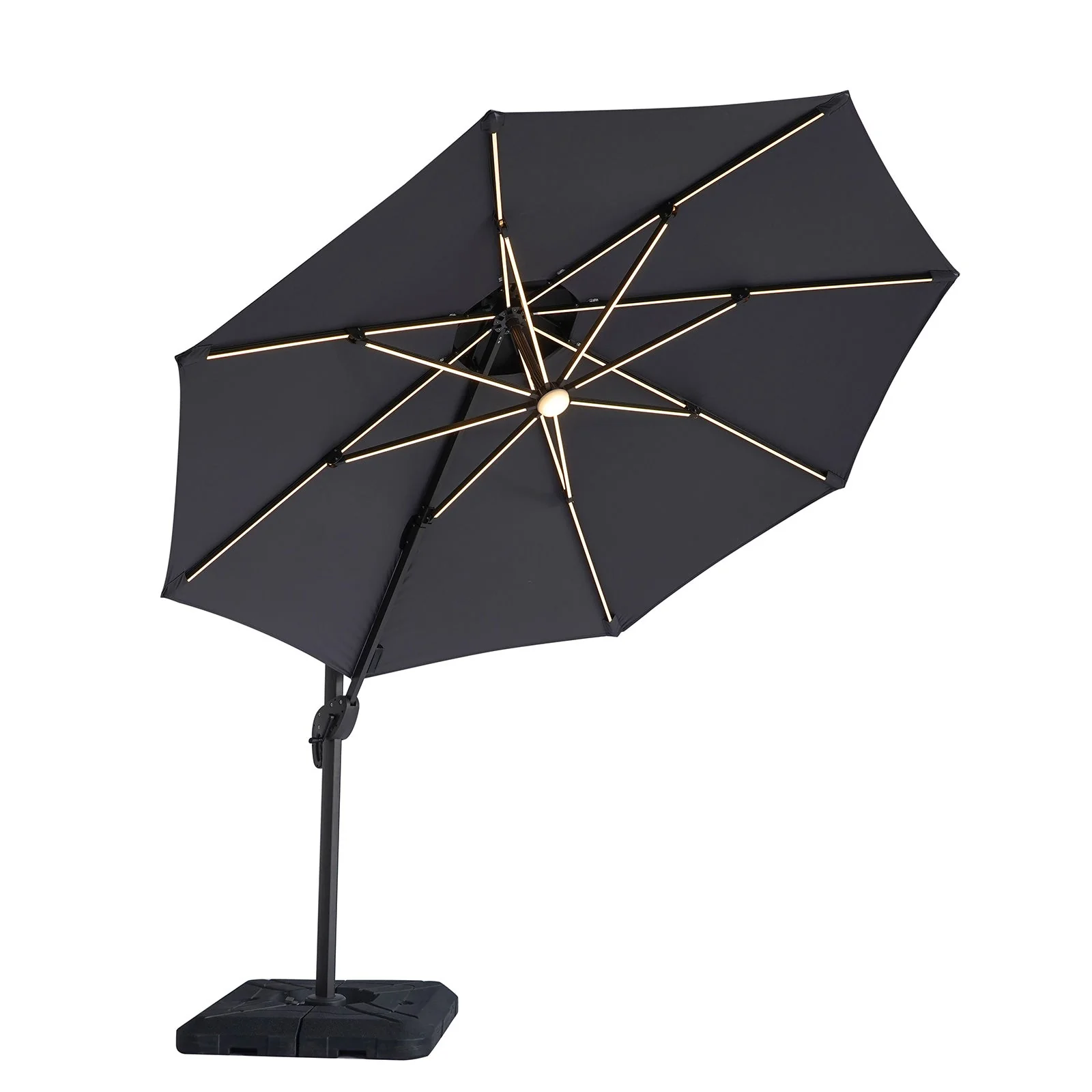 Fera Gray 10 Ft Round Umbrella w/ LED Bulb + 37" Large Base - Image 2