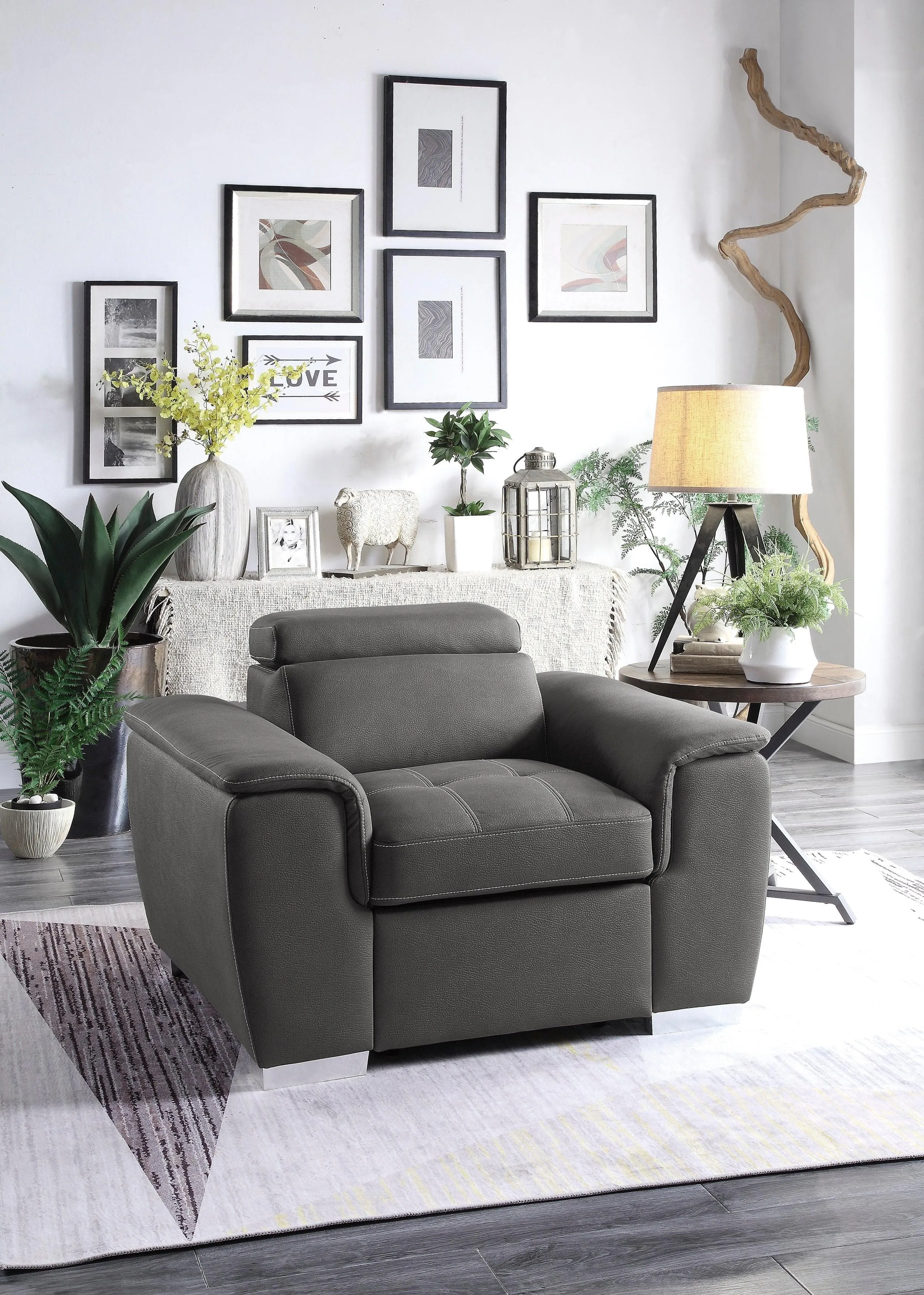 Ferriday Gray Chair with Pull-out Ottoman - Image 8
