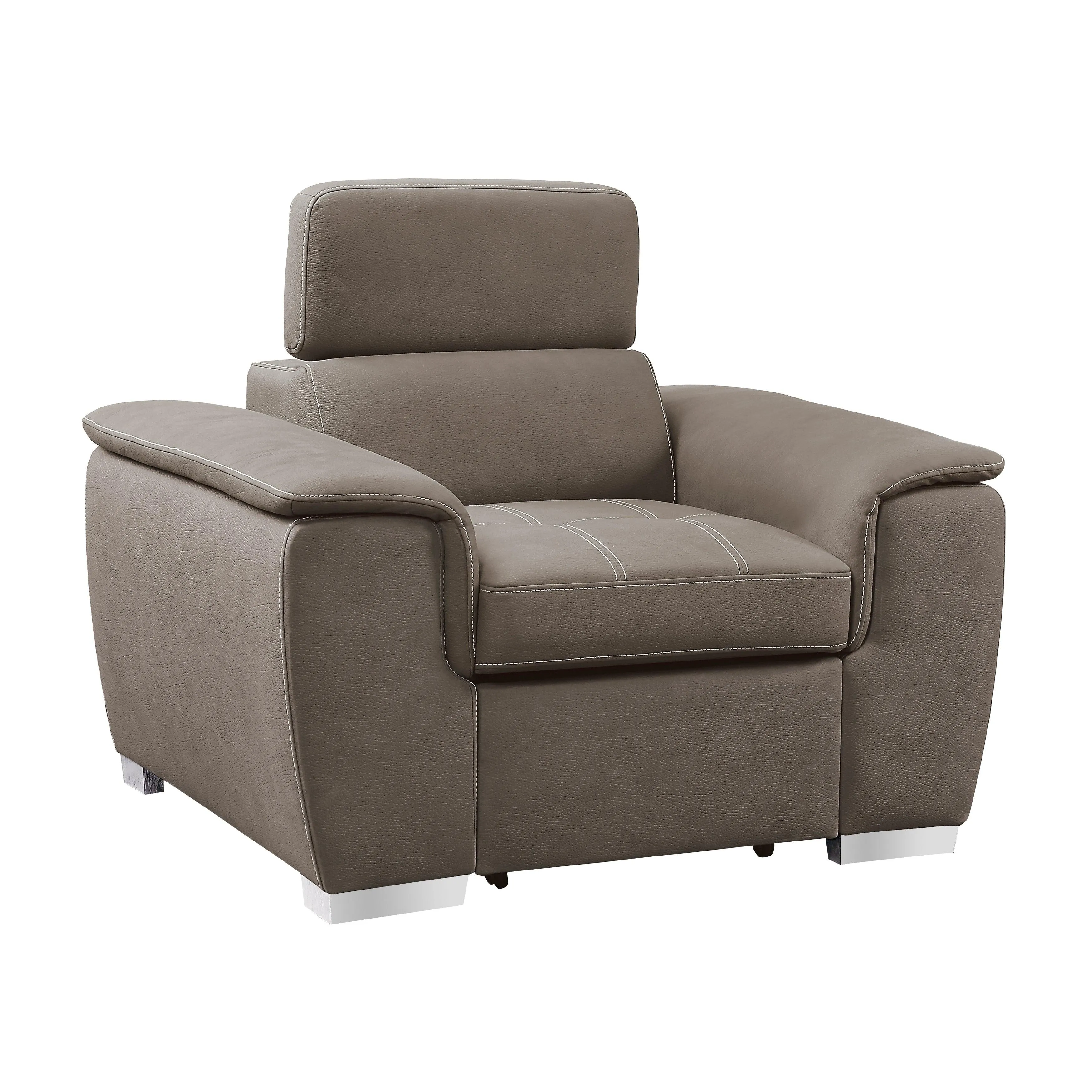 Ferriday Taupe Chair with Pull-out Ottoman - Image 3