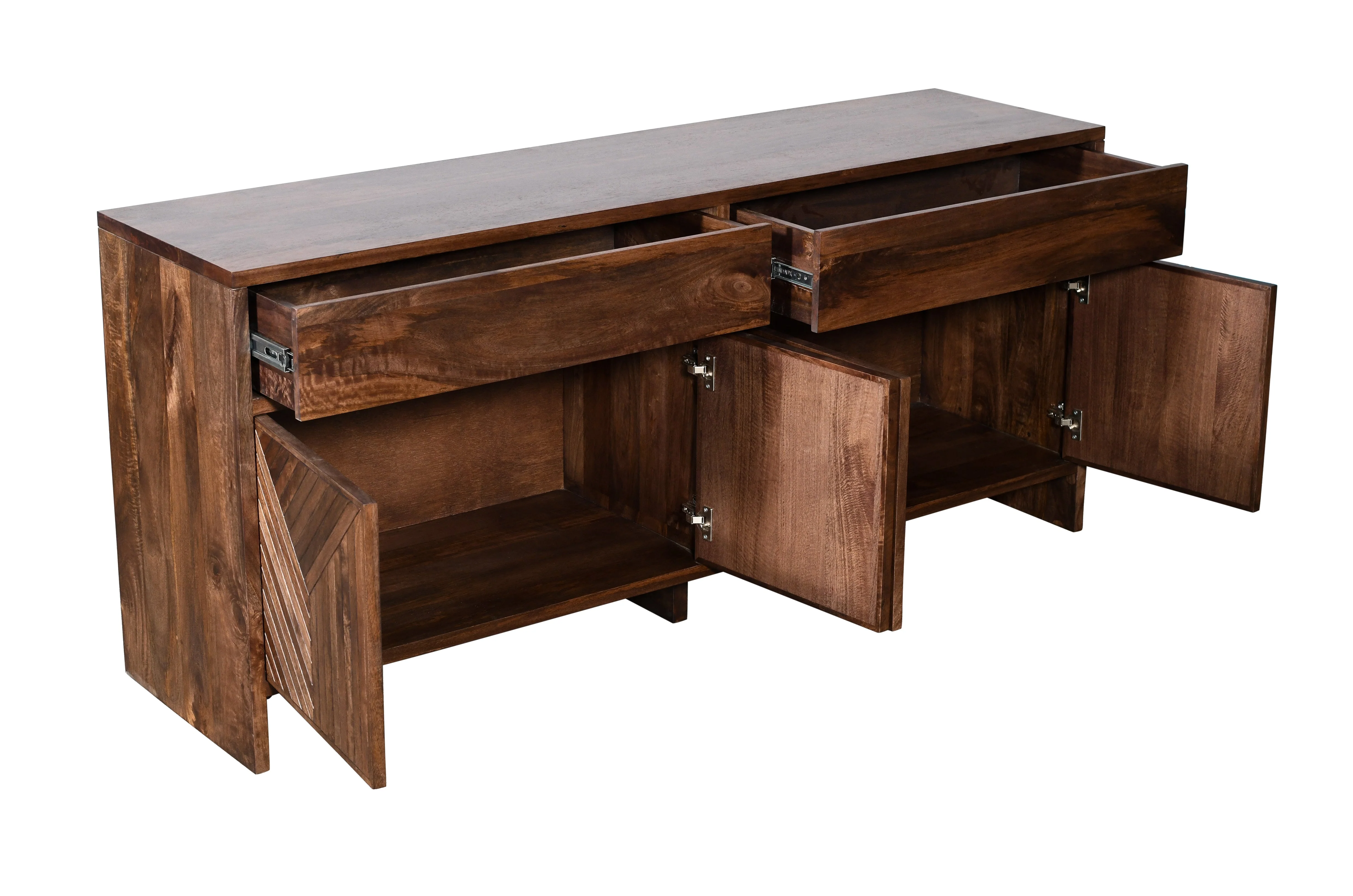 Fevano Four Door Two Drawer Solid Wood Sideboard in Smoked Brown - Image 4