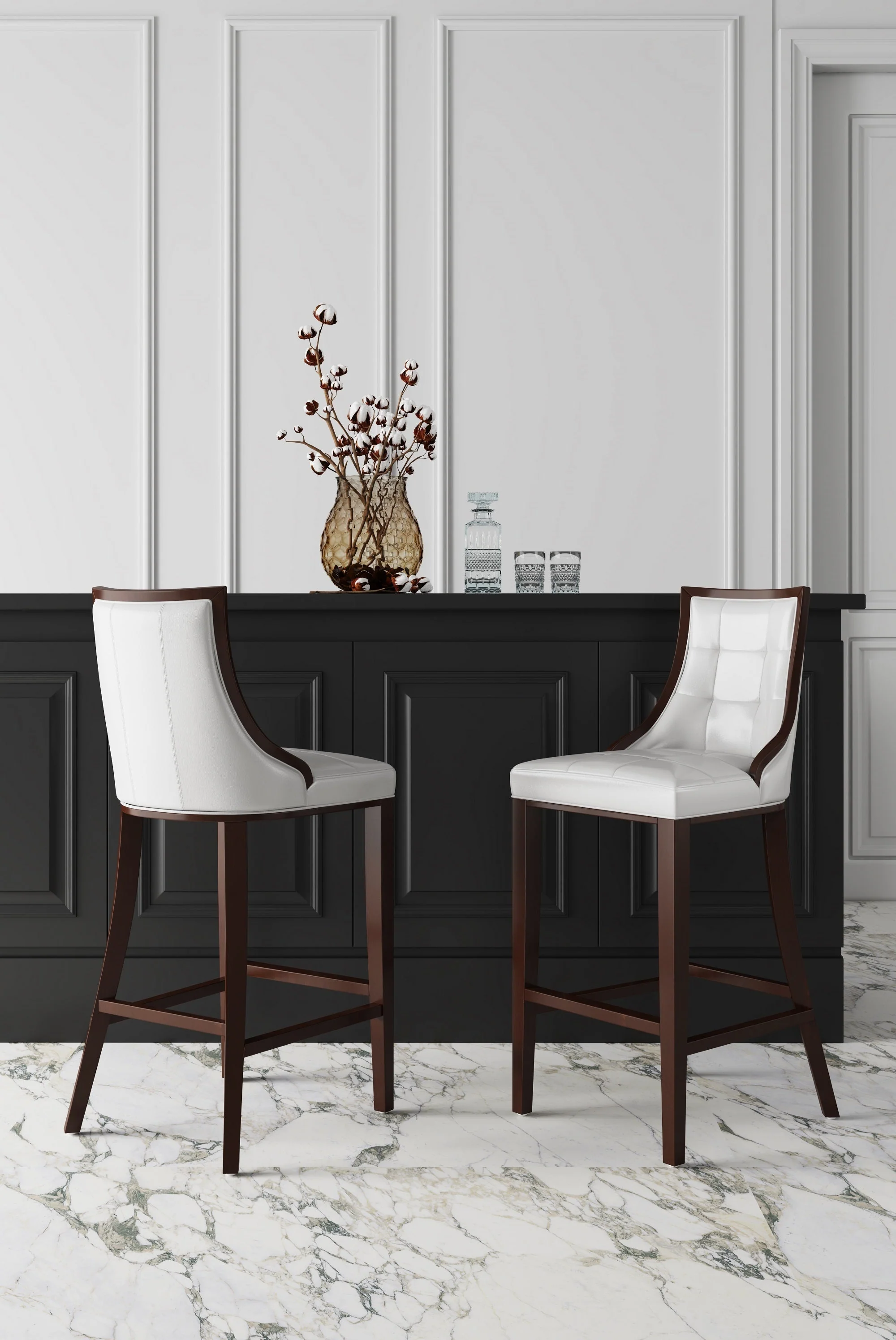 Fifth Ave Counter Stool in Pearl White and Walnut (set of 2) - Image 2