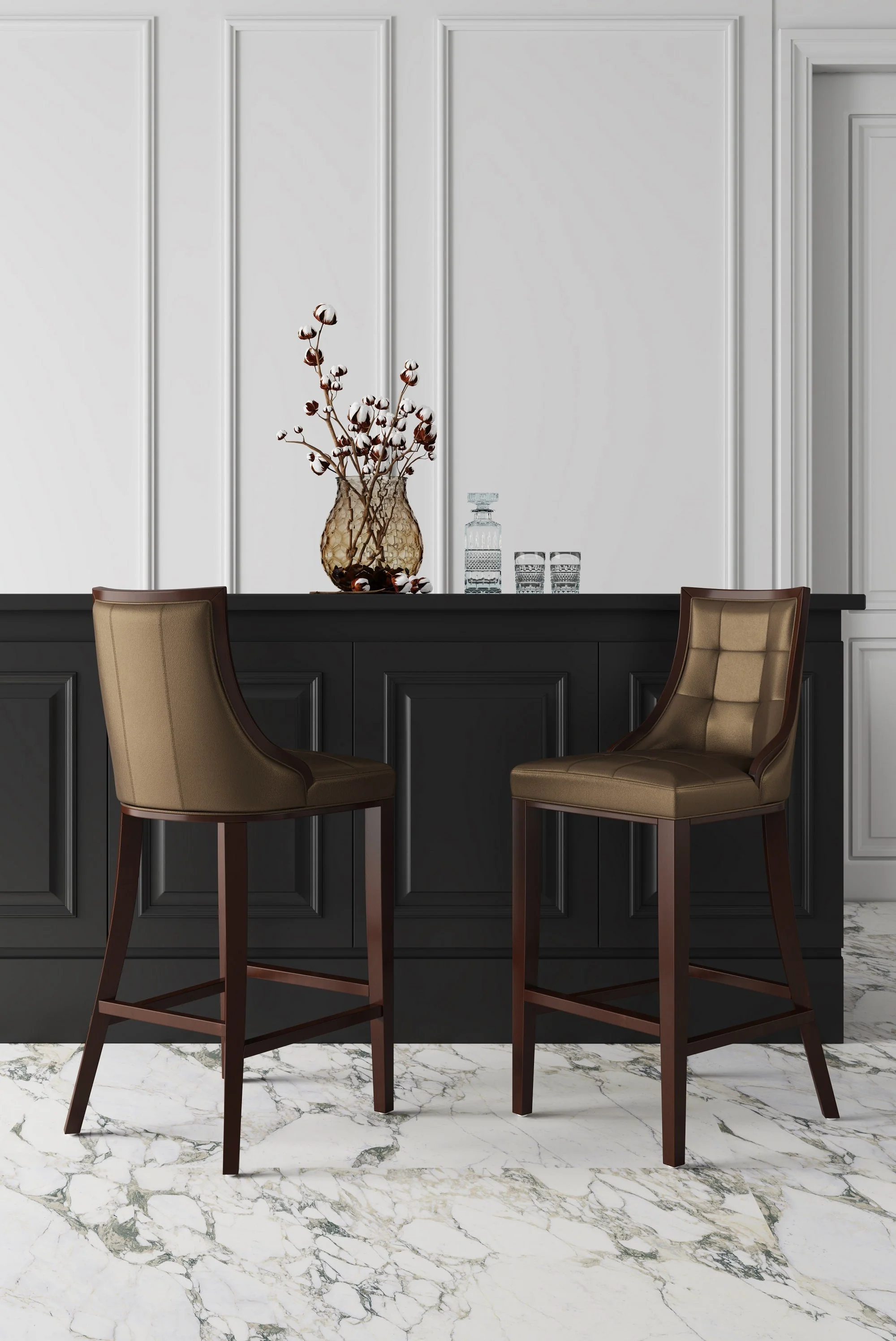Fifth Avenue Bar Stool in Bronze and Walnut (set of 3) - Image 2